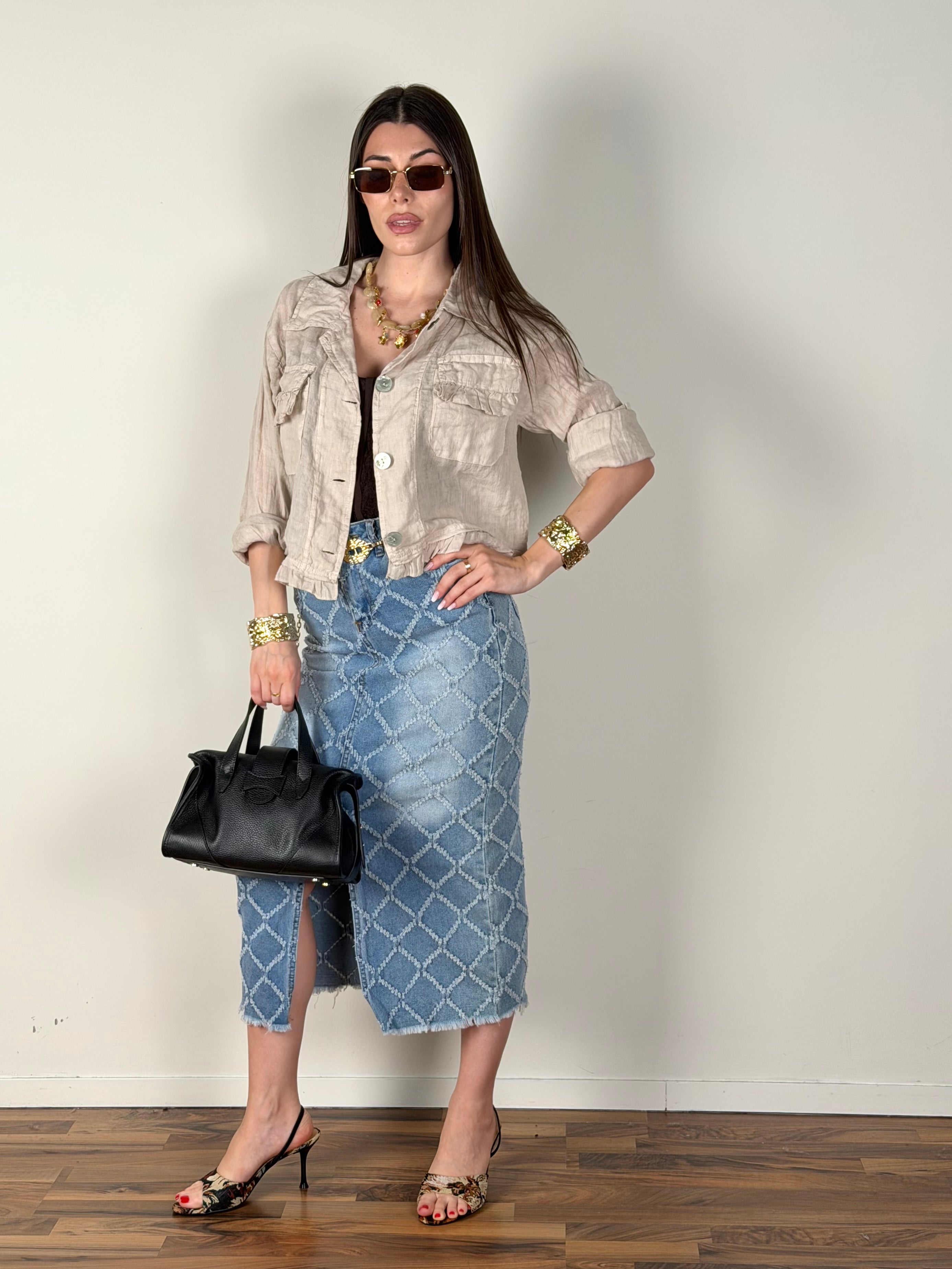 Camicia puro lino Glamour beige