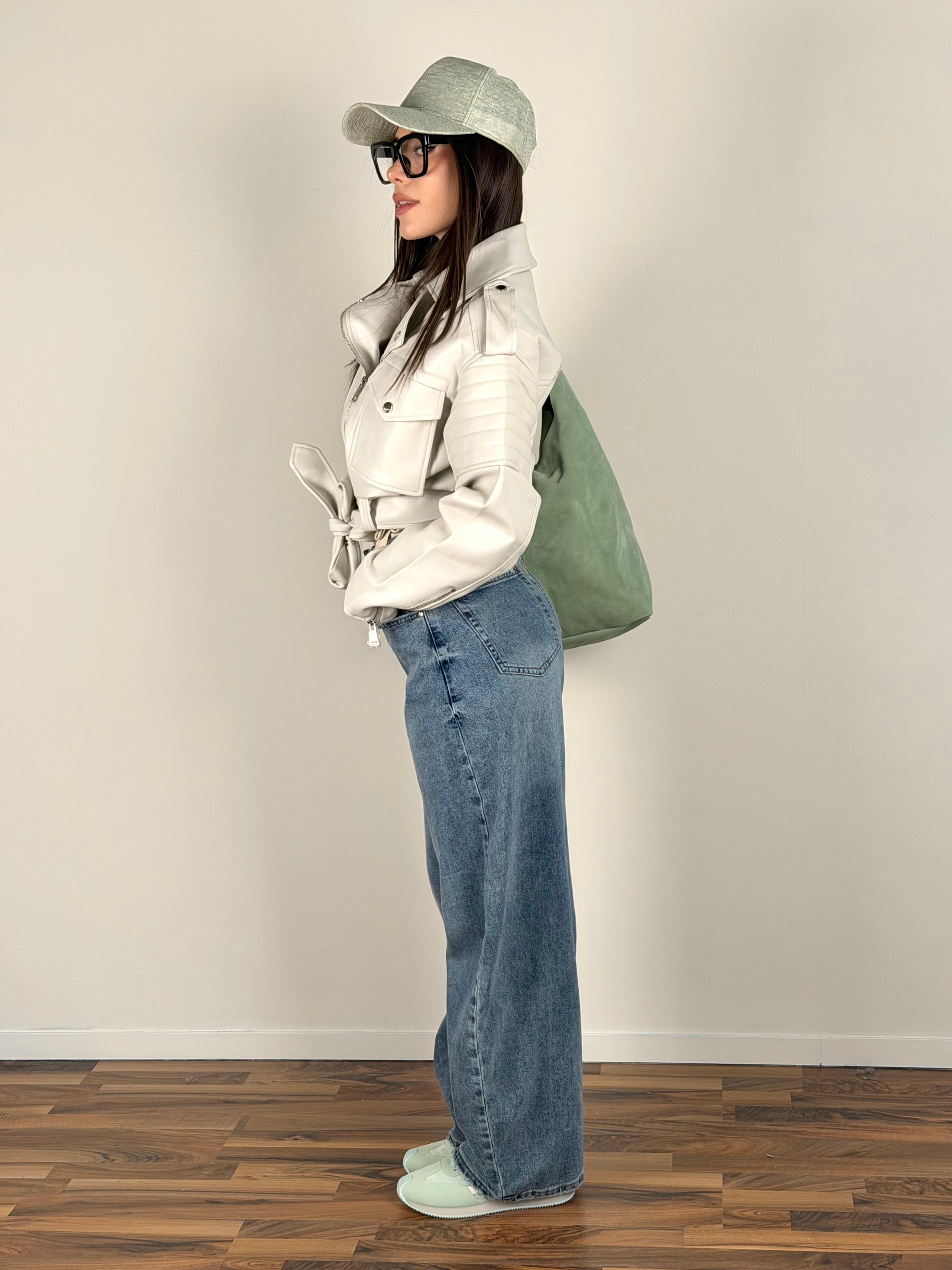 Chiodo ecopelle bronx beige
