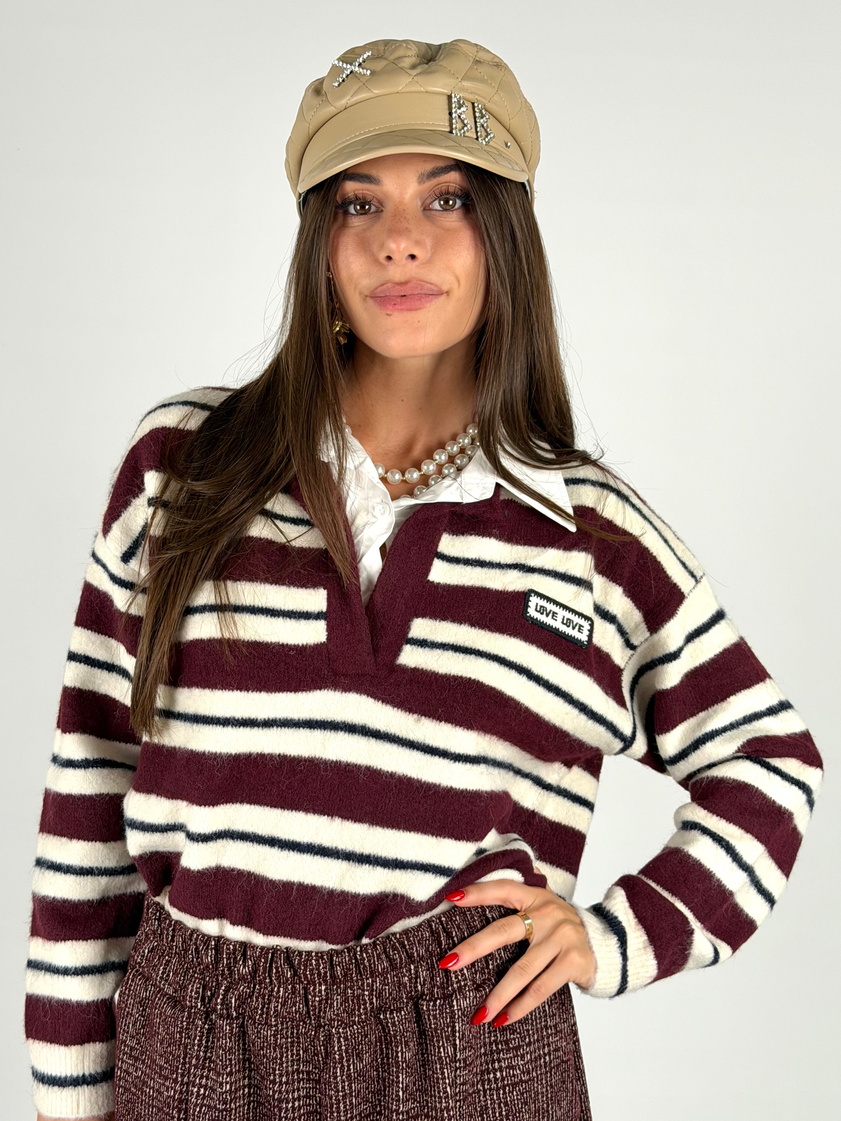 Magliancino righe + camicia bordeaux