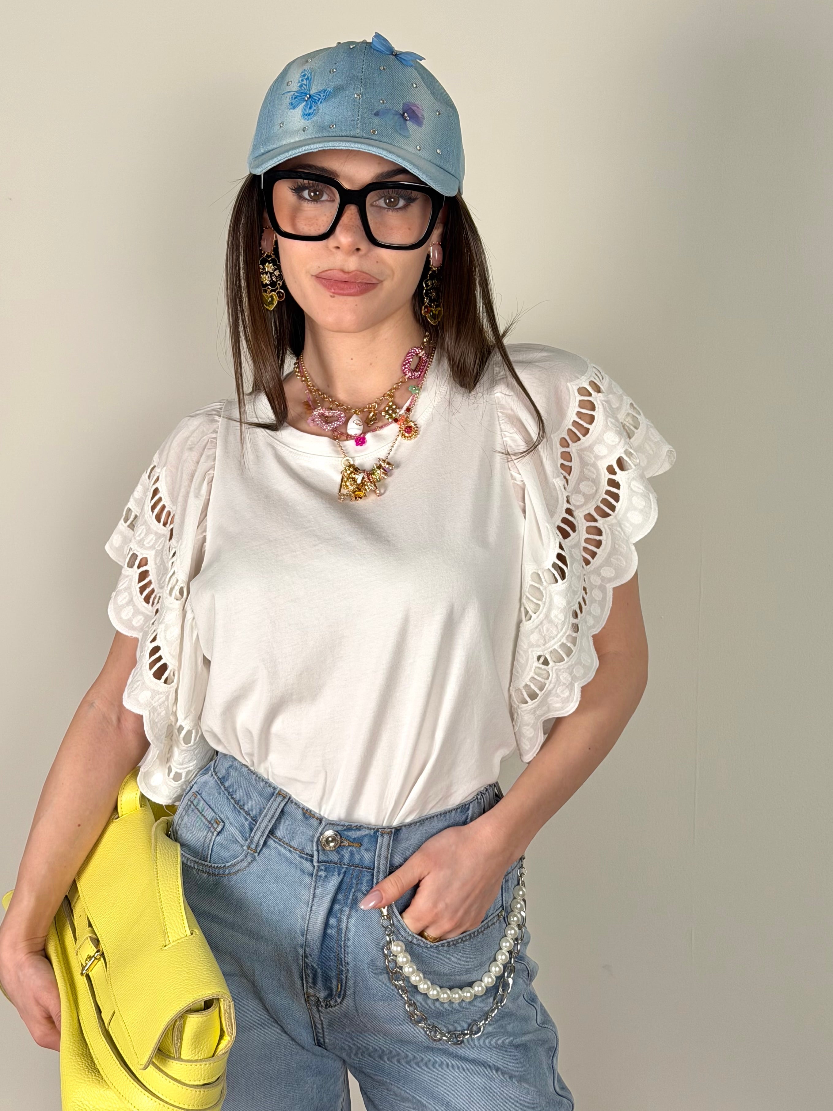 Maglia maxi volant bianca