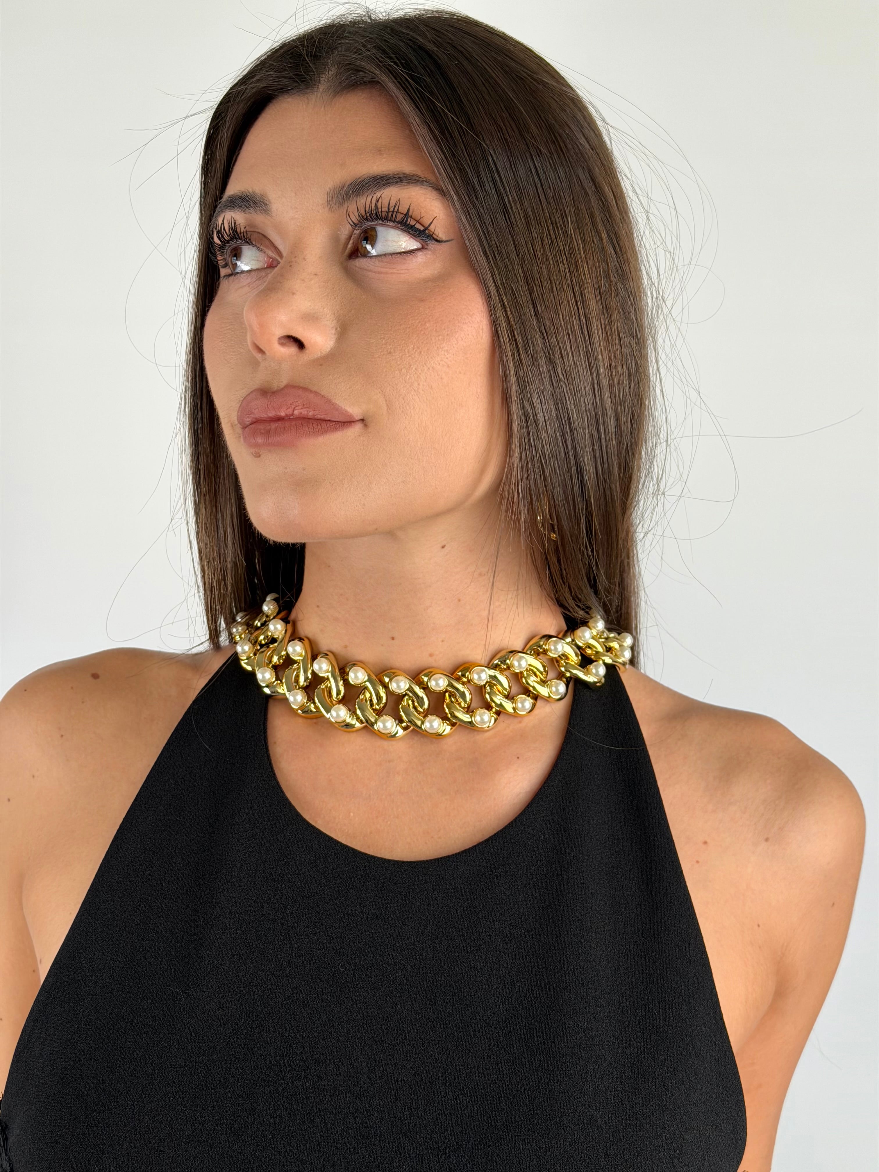Collana maxi catena e perle - 2 colori