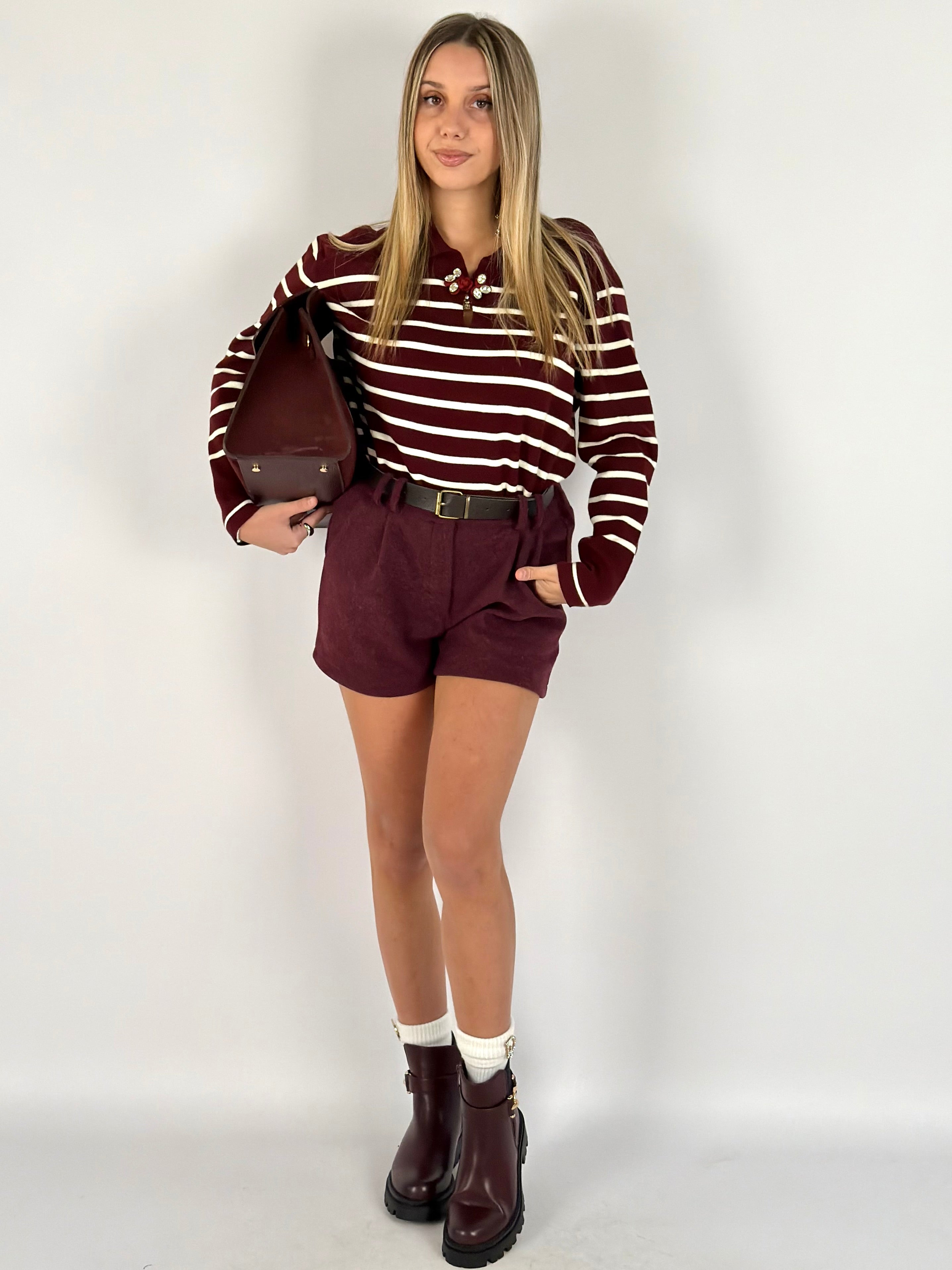 Maglia gioiello righe bordeaux