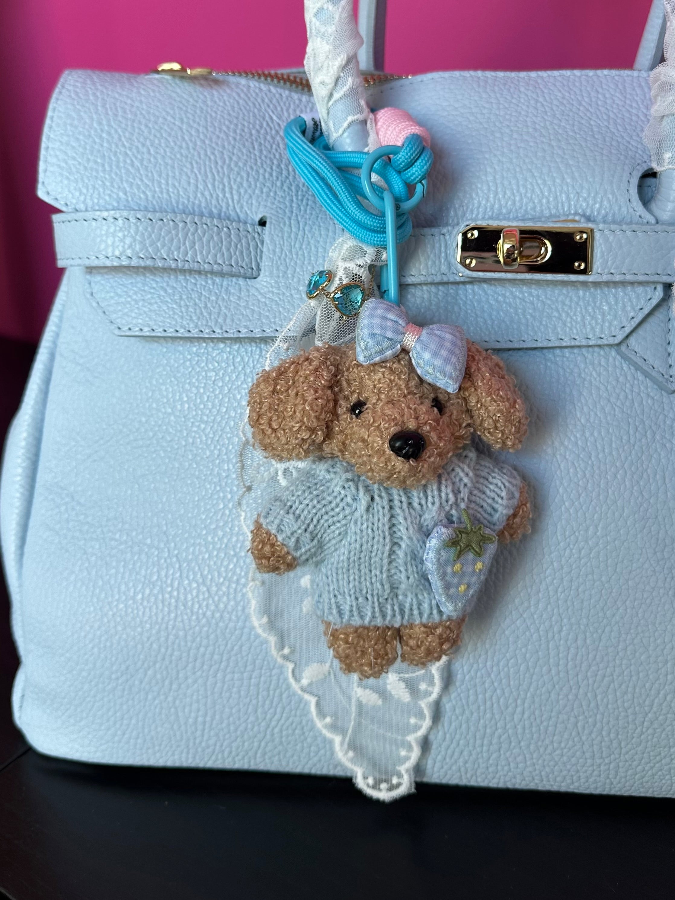Ciondolo Borsa Teddy celeste