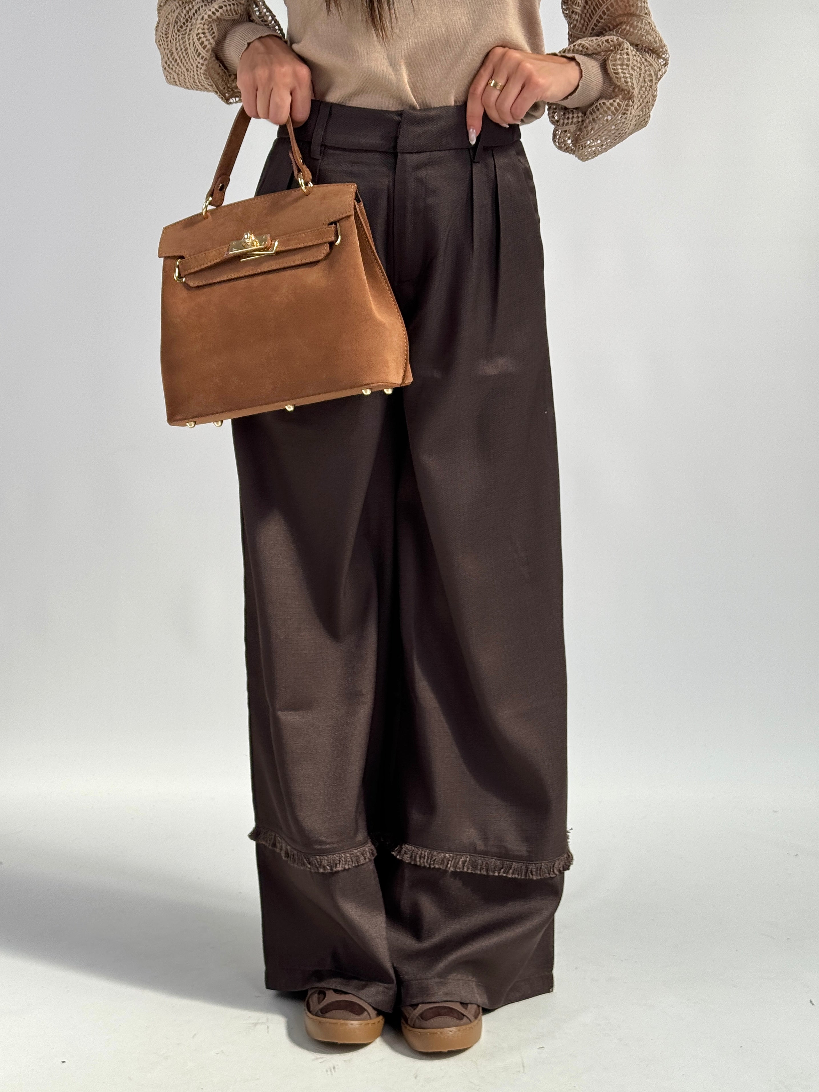 Pantalone risvolto sfrangiato moro