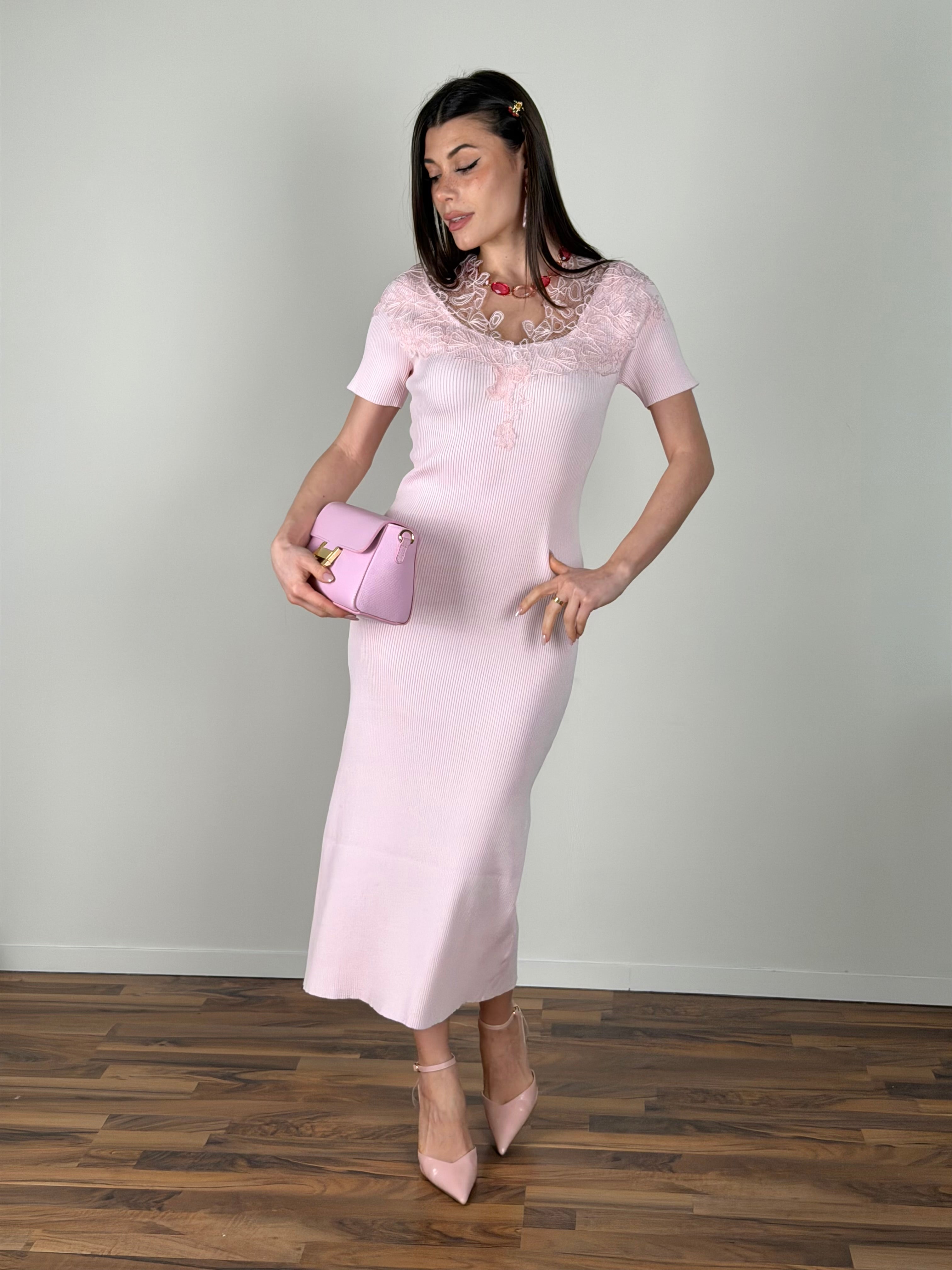 Abito pizzo Huda rosa