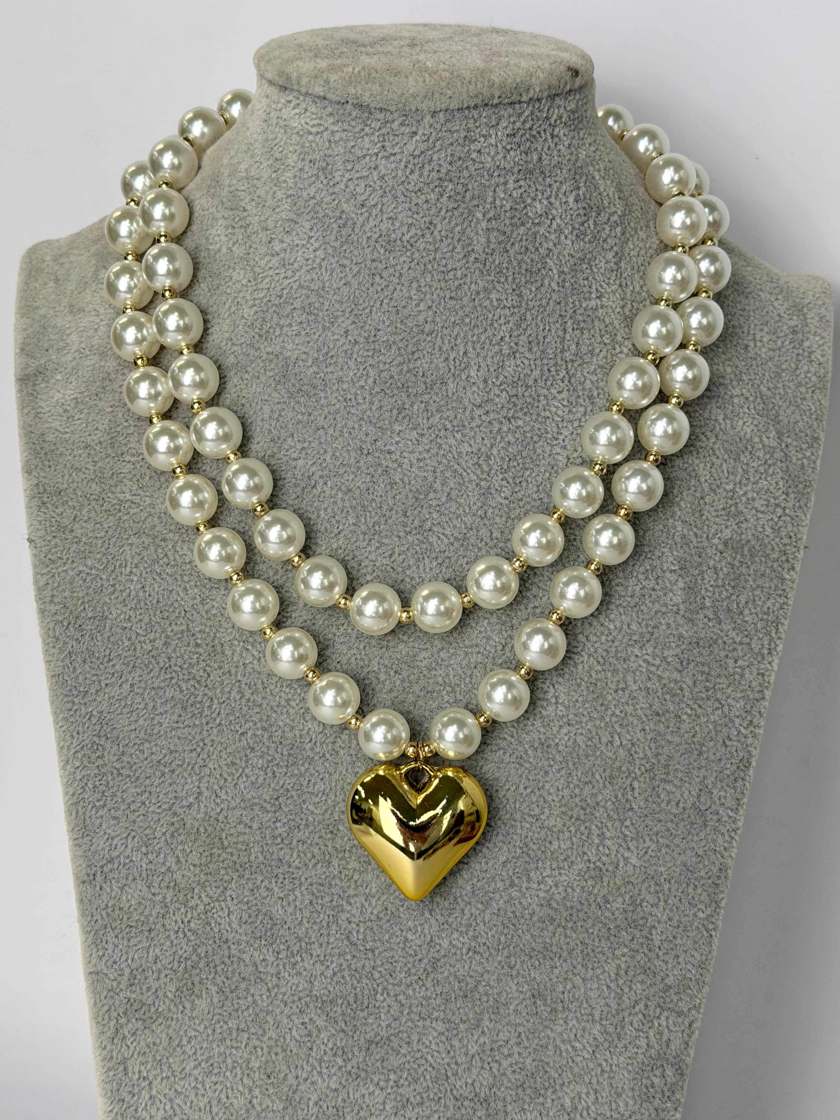 Collana doppia filo perle e cuore