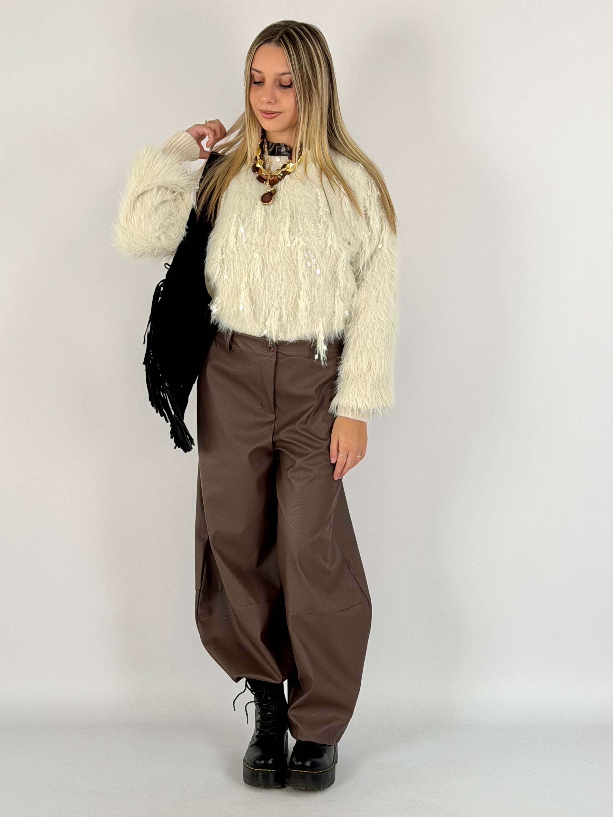 Pantalone balloon ecopelle moro