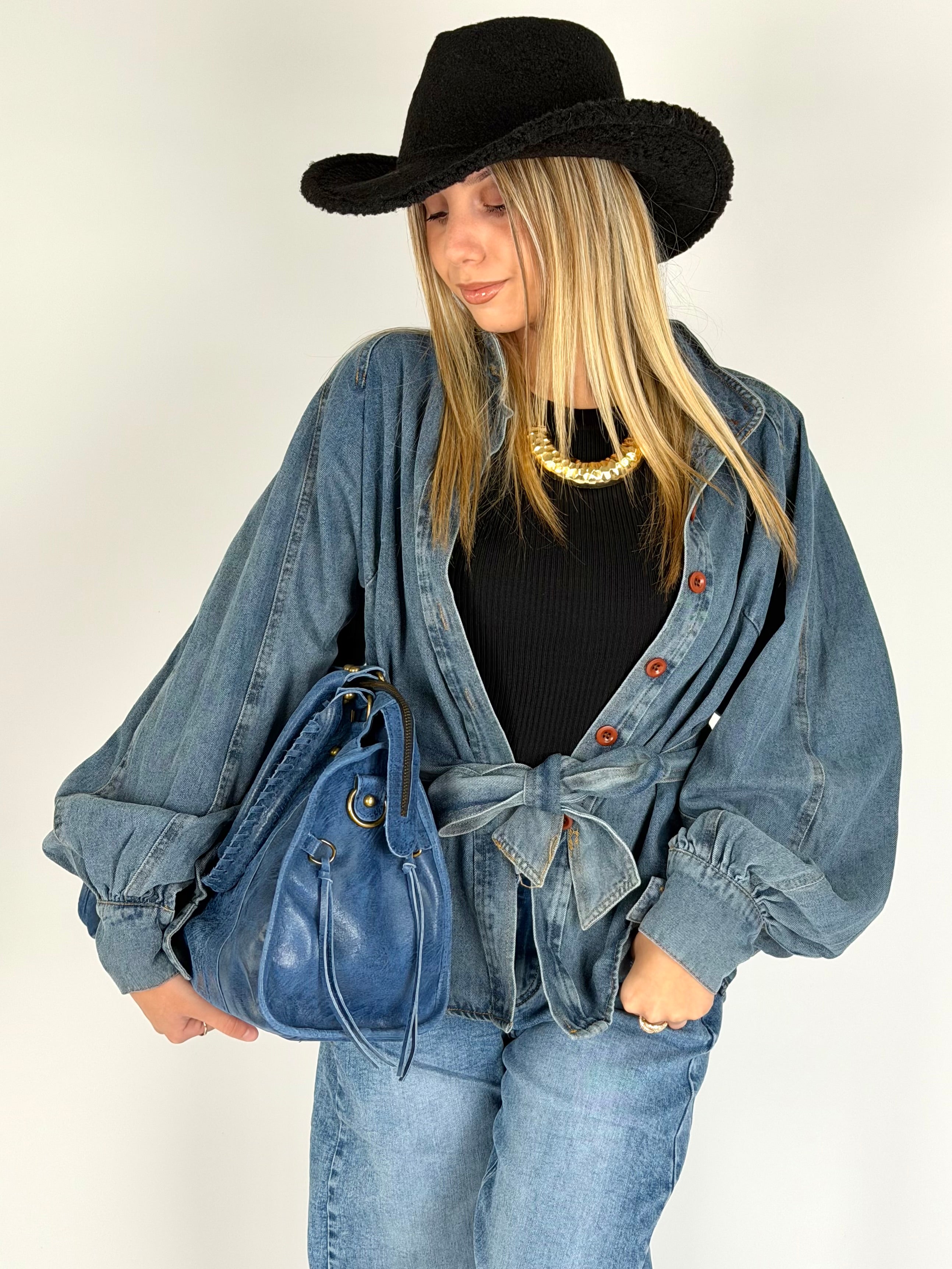 Camicia jeans con cintura