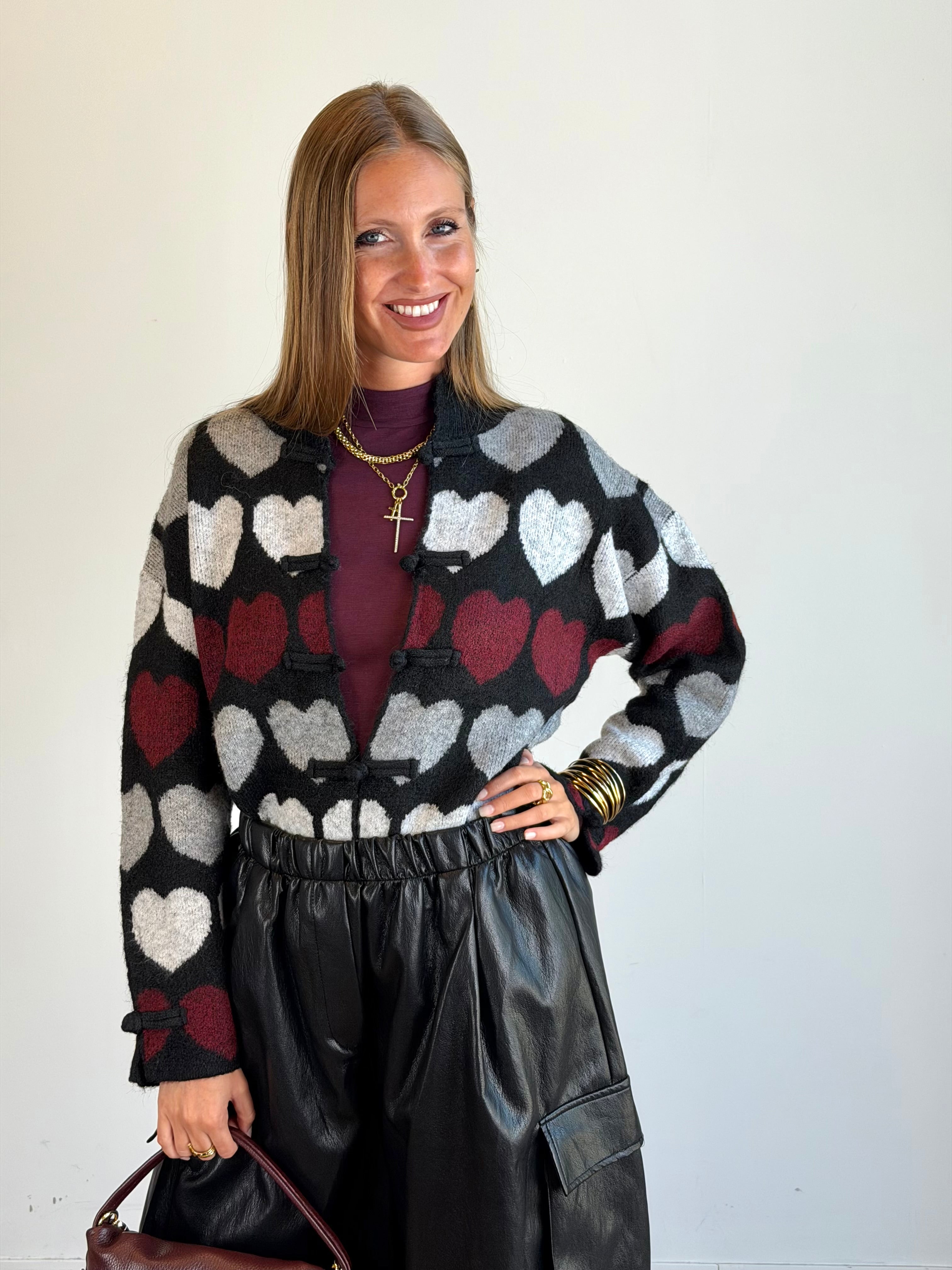 Maglia Maxi cuori bordeaux