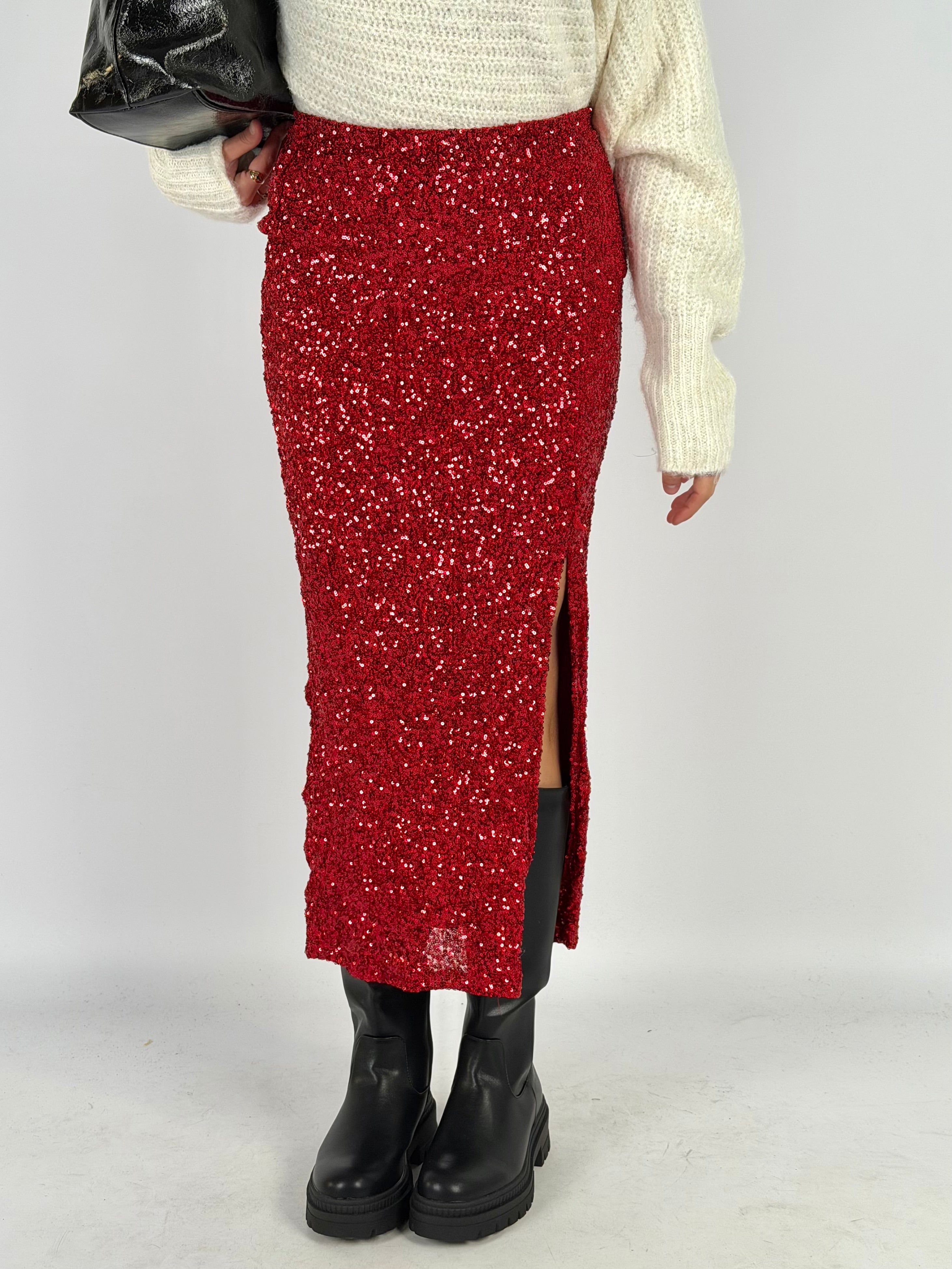 Gonna spacco paillettes rossa