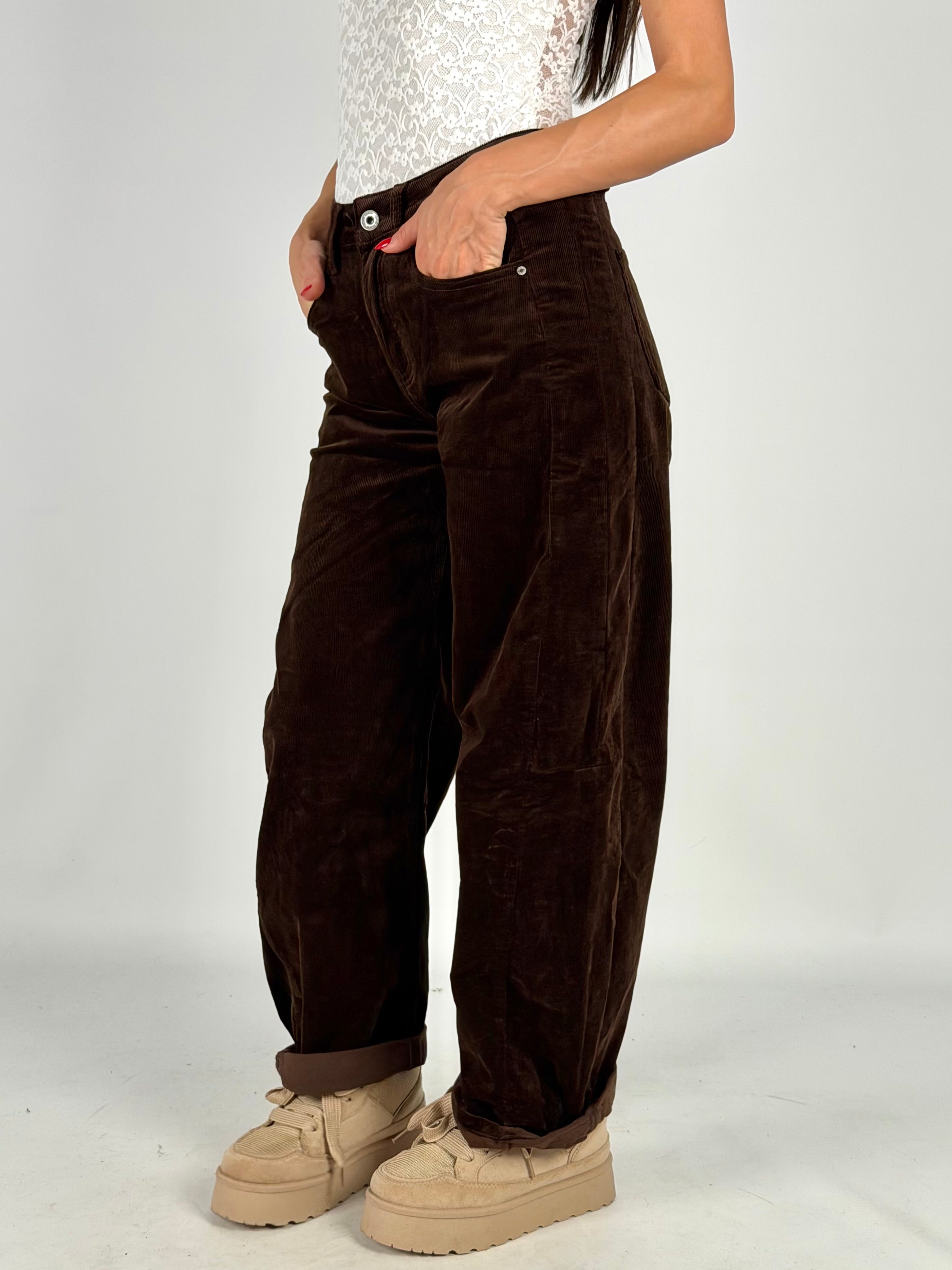 Pantalone velluto balloon moro