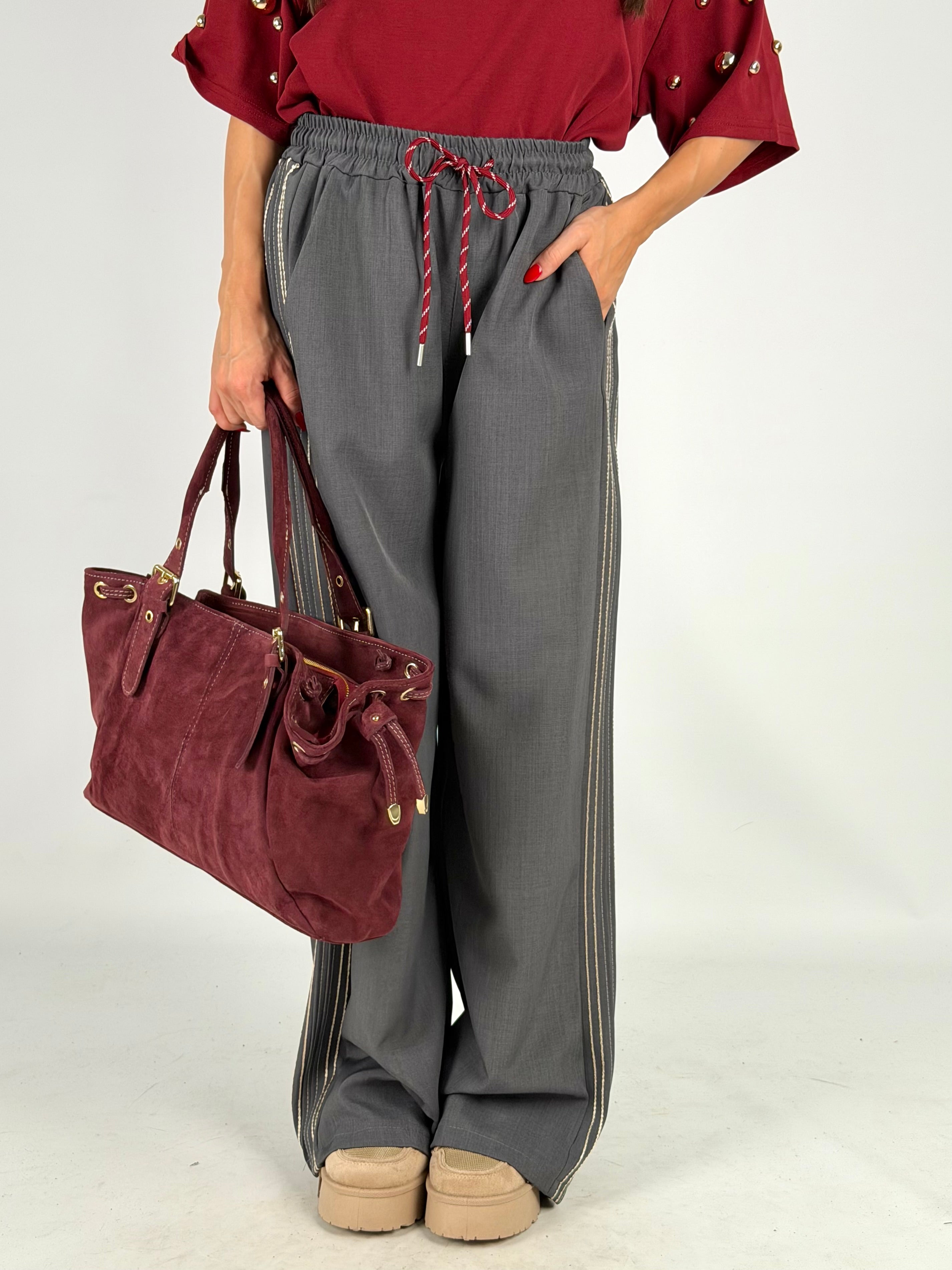 Pantalone righe grigio