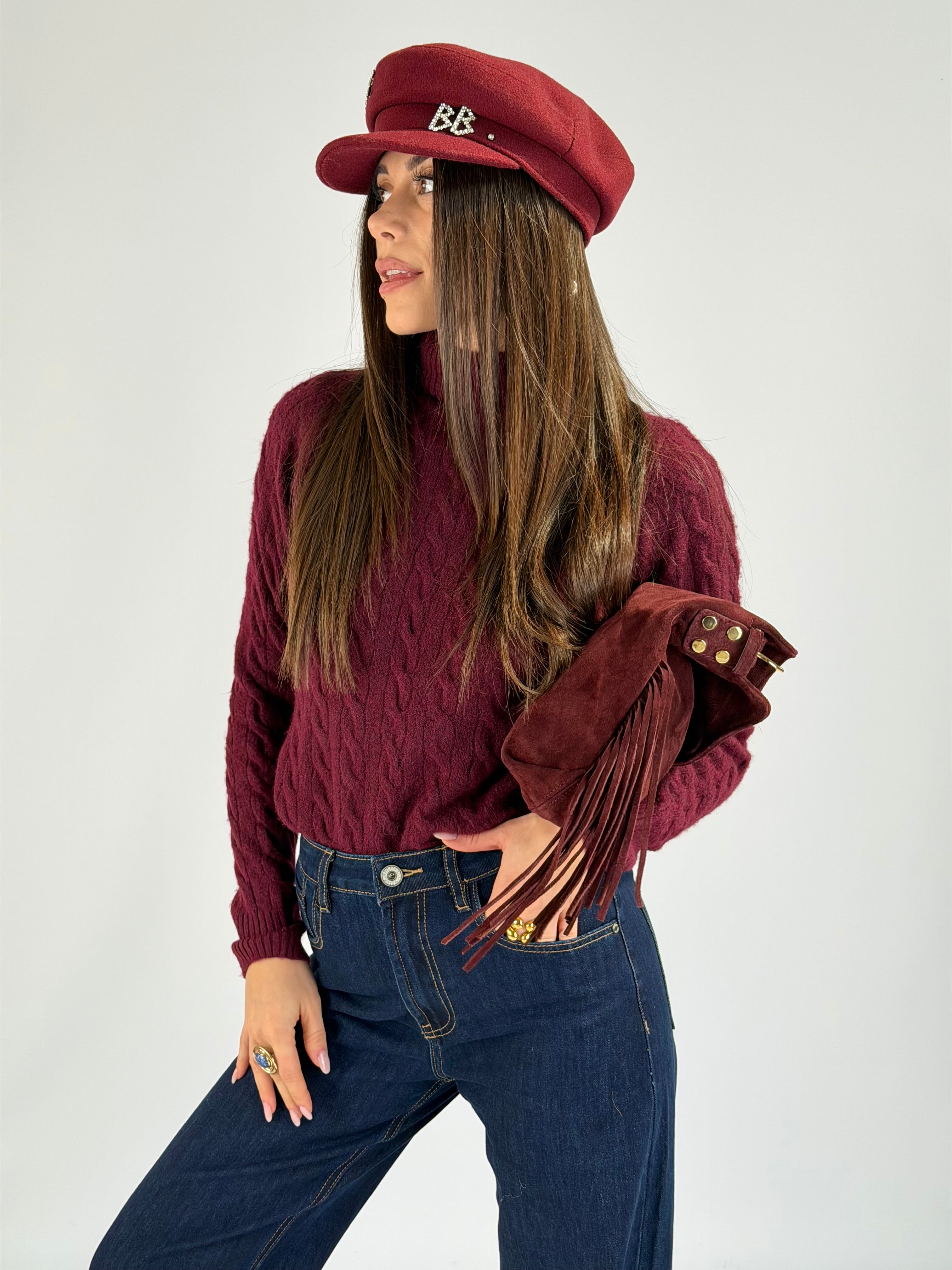 Maglia treccia bordeaux