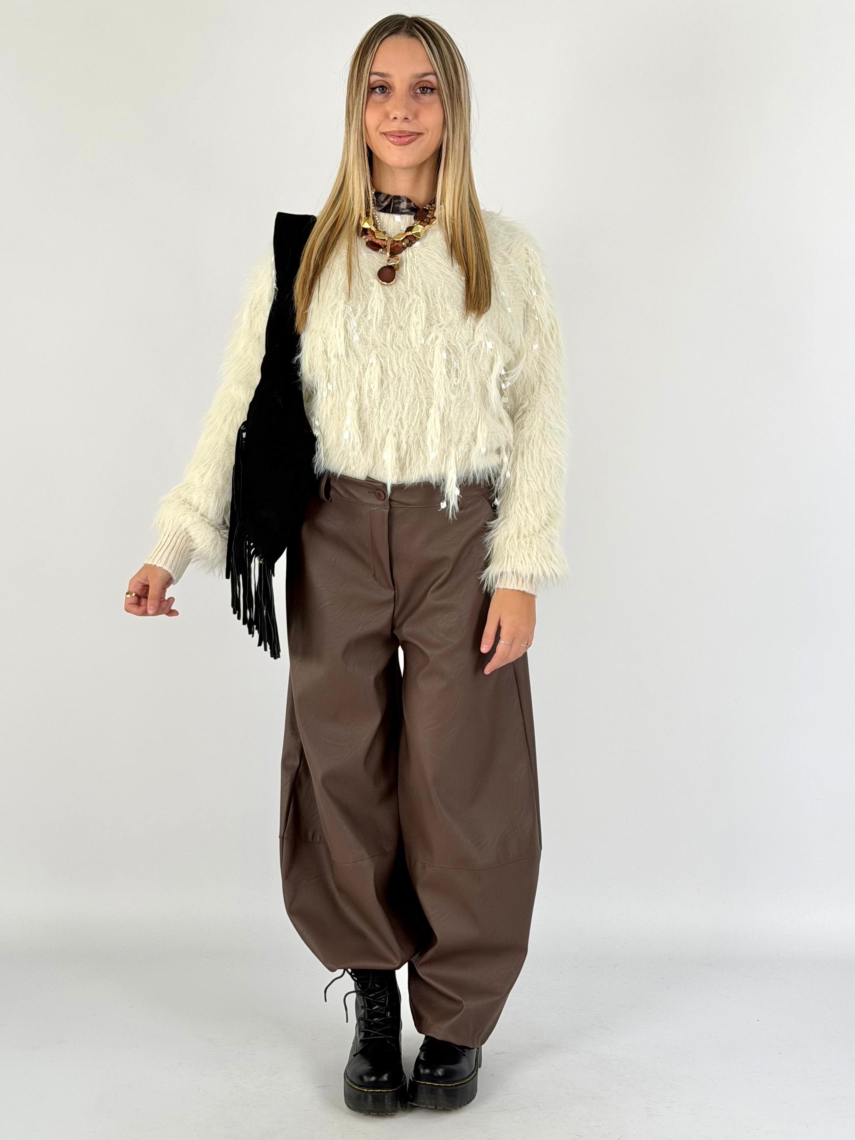 Pantalone balloon ecopelle moro