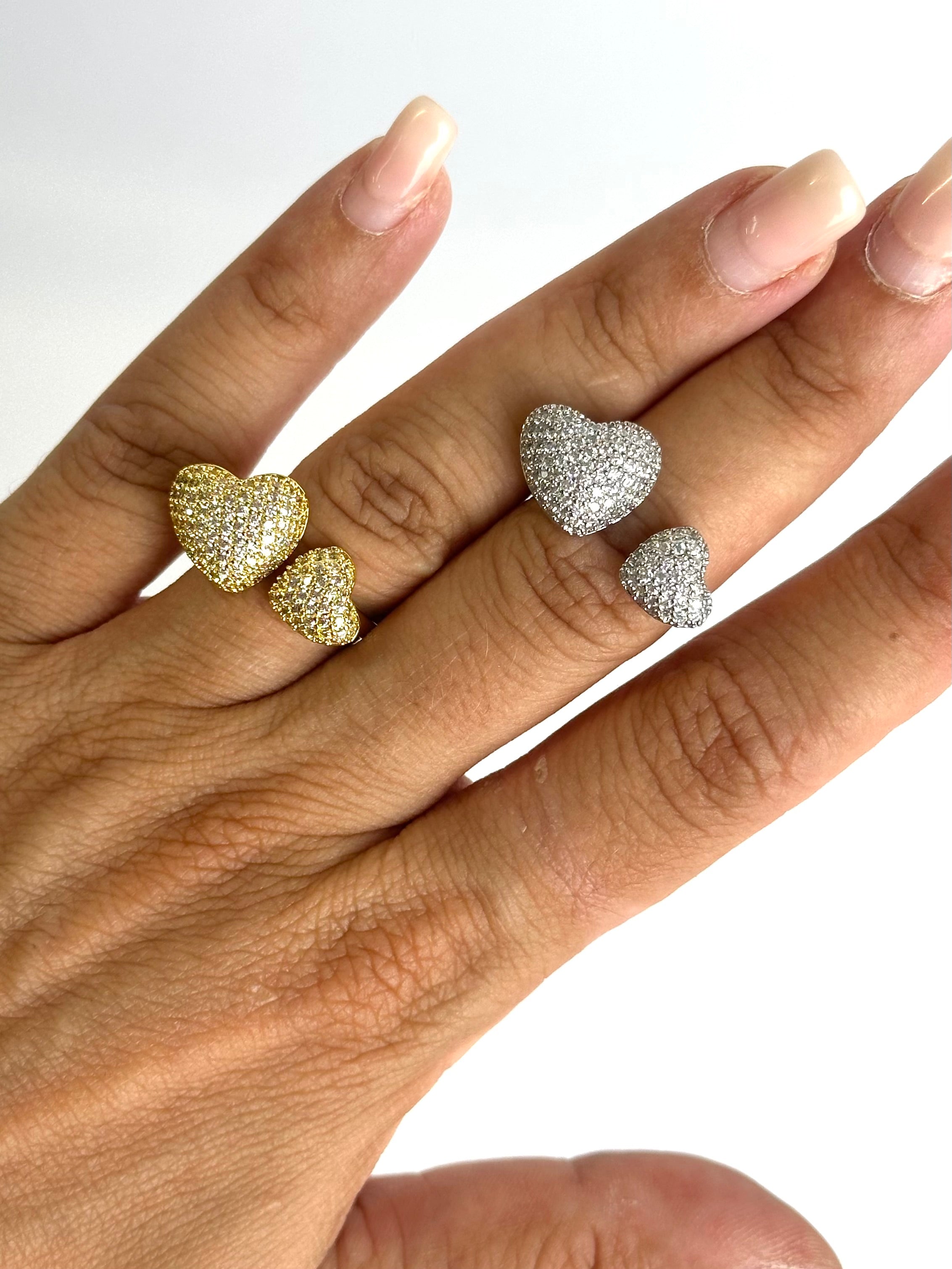 Anello maxi doppio cuore luce