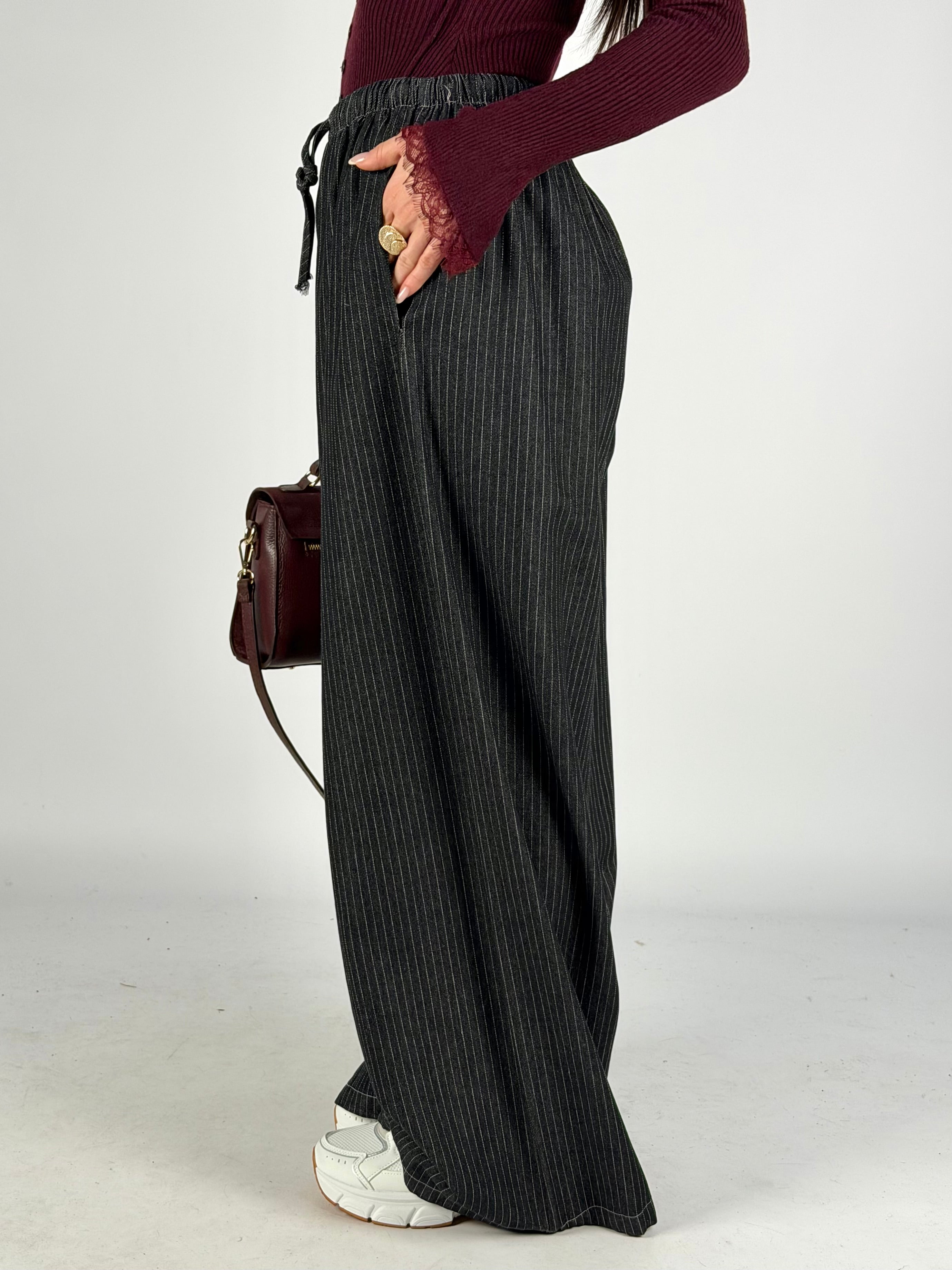 Pantalone maxi gessato Amour