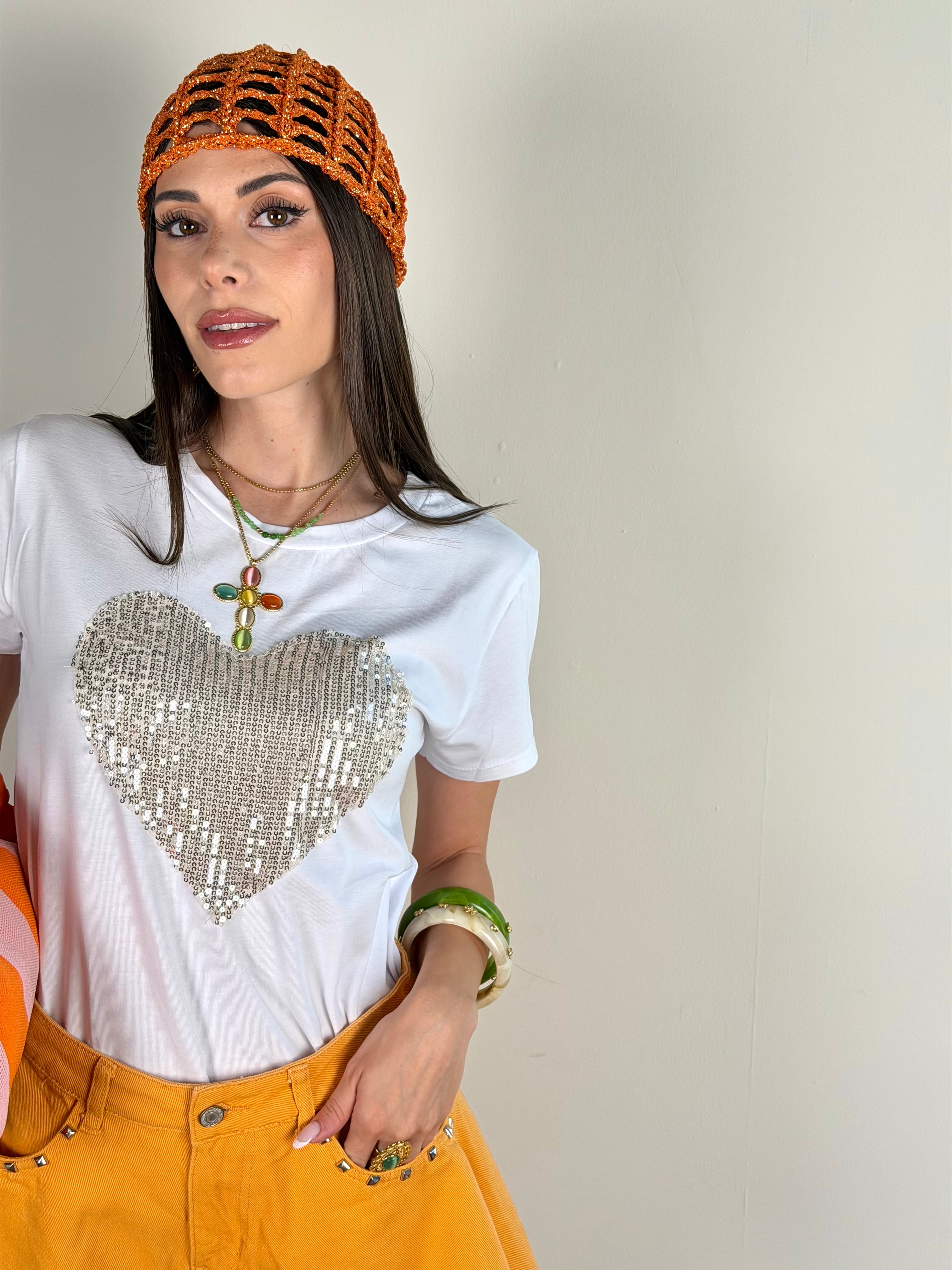 T-shirt cuore paillettes