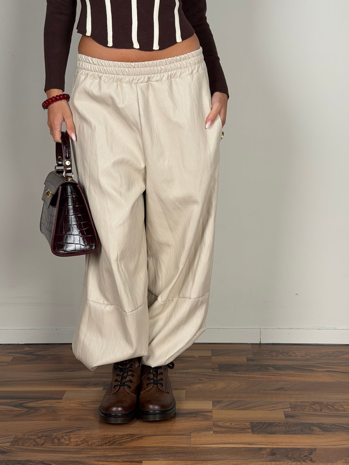 Pantalone ecopelle Ylenia beige