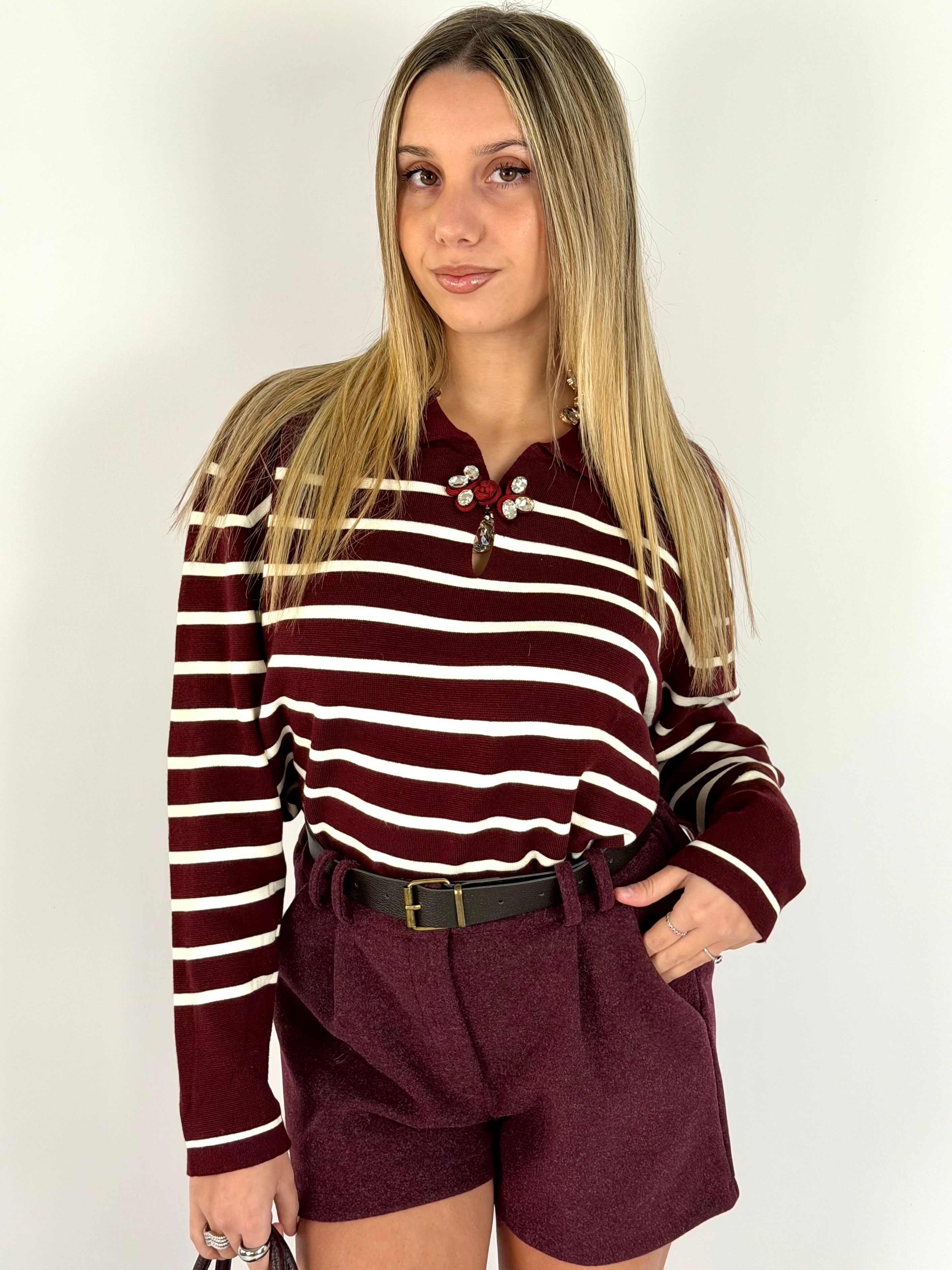 Maglia gioiello righe bordeaux