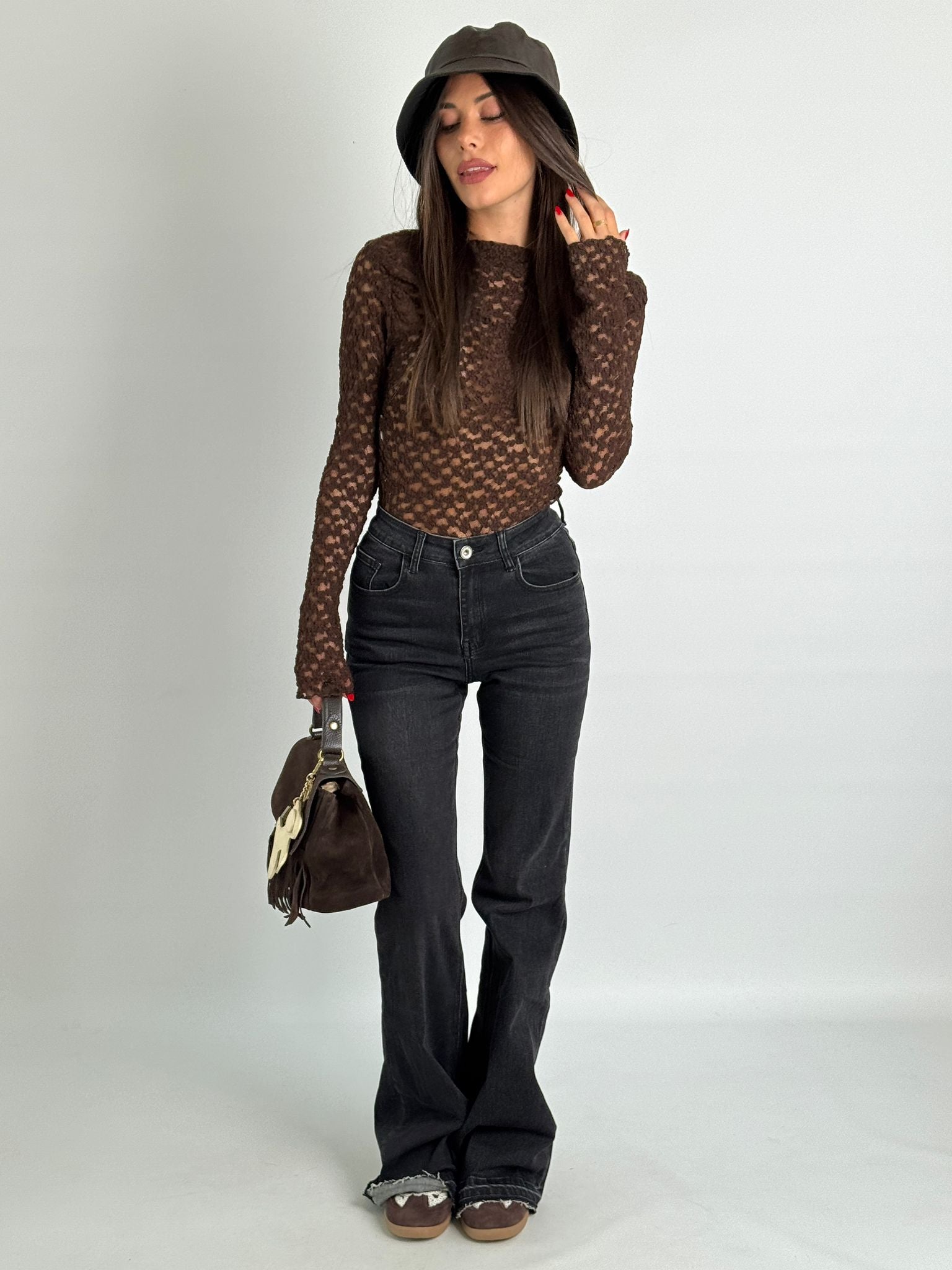 Maglia Moira pizzo marrone