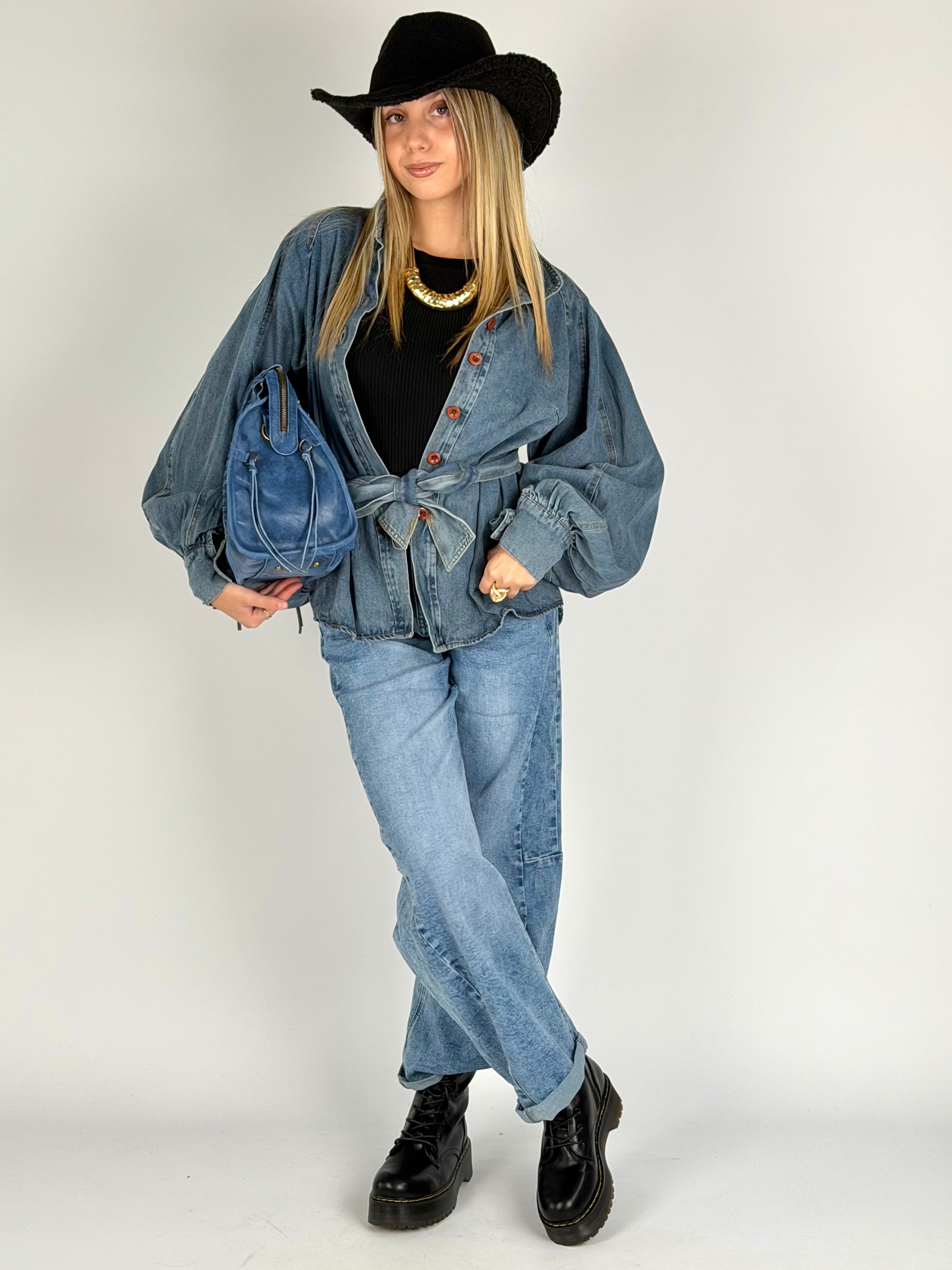 Camicia jeans con cintura