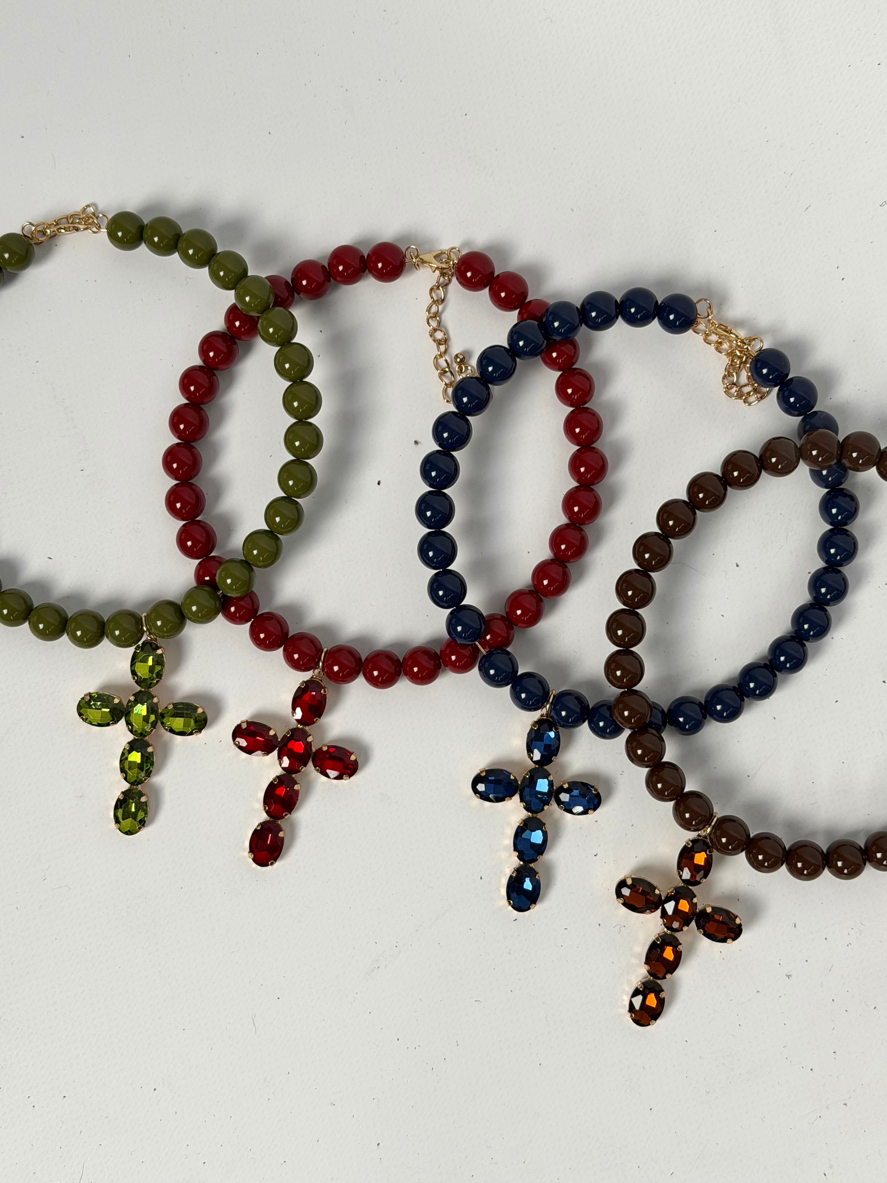 Collana croce e perle - 4 colori