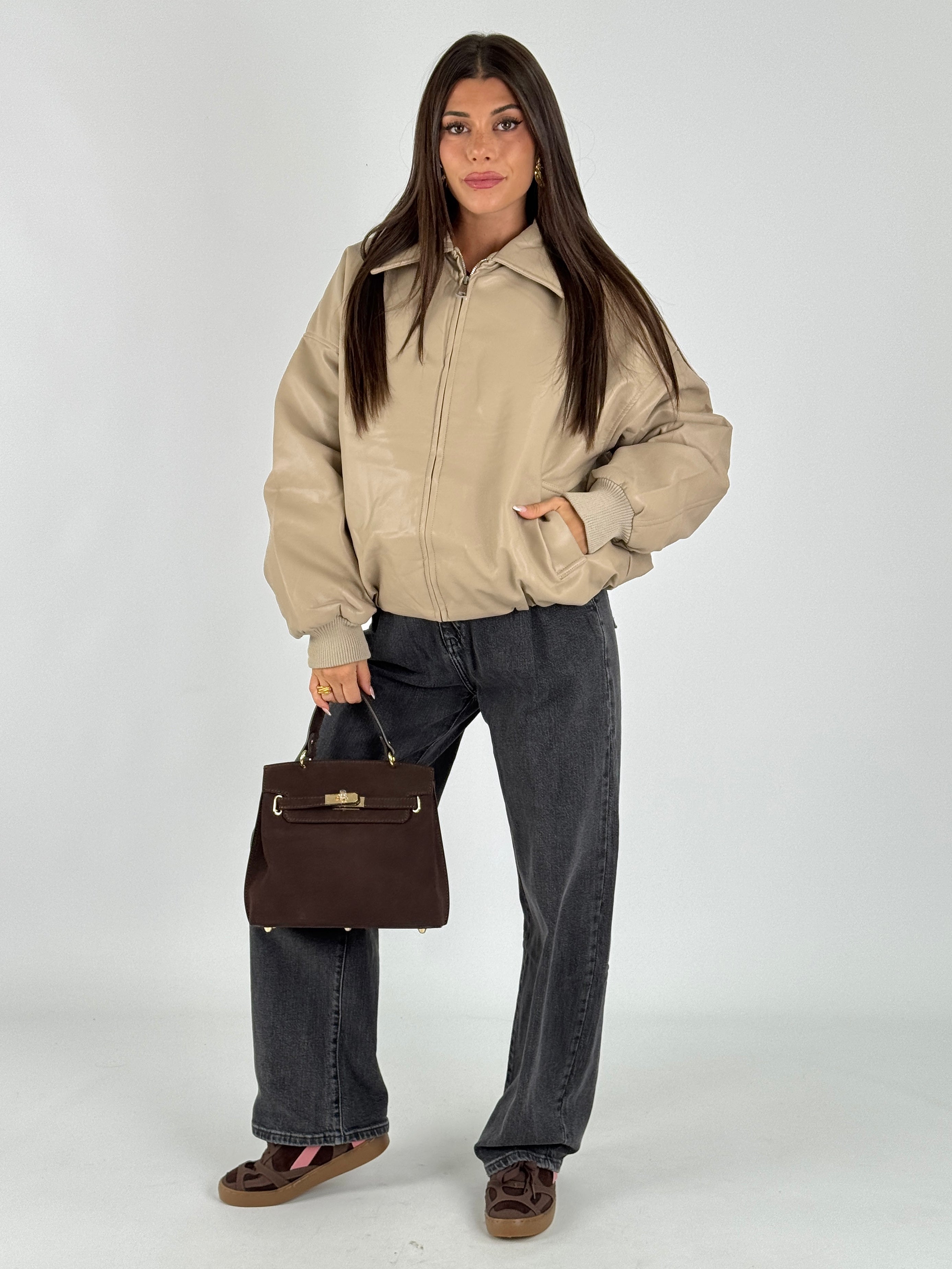 Bomber in ecopelle beige