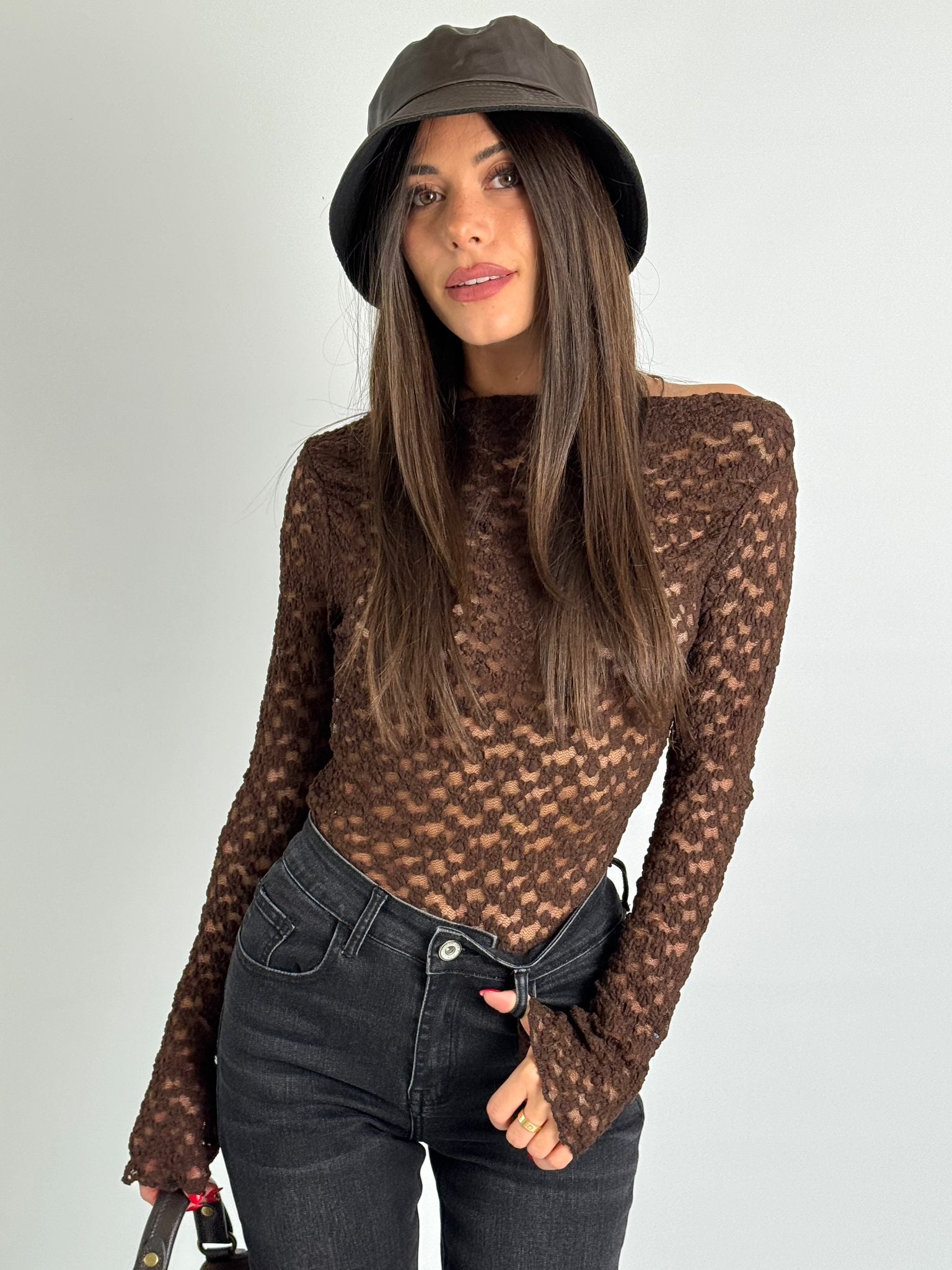 Maglia Moira pizzo marrone