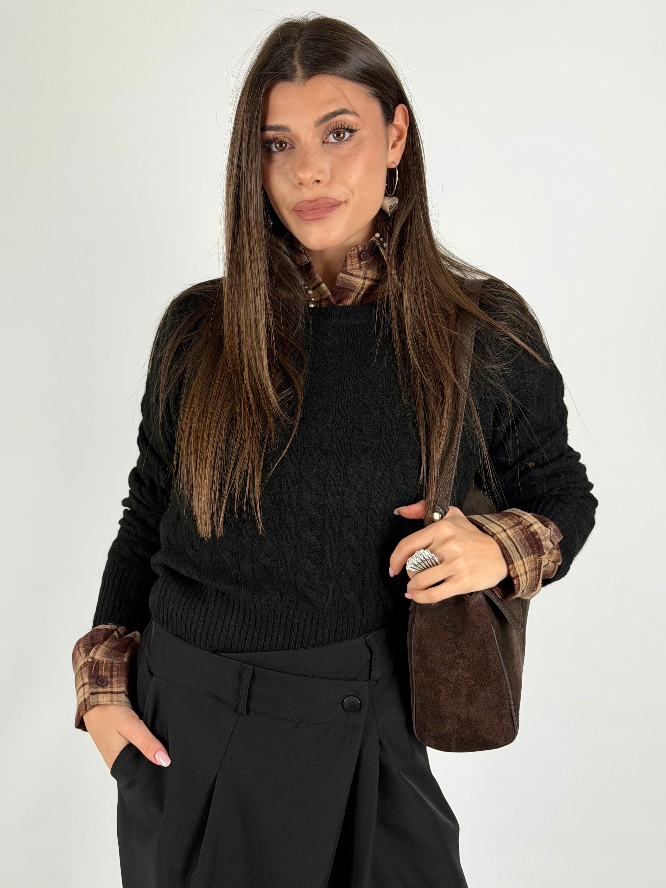 Maglione treccia Delia nero