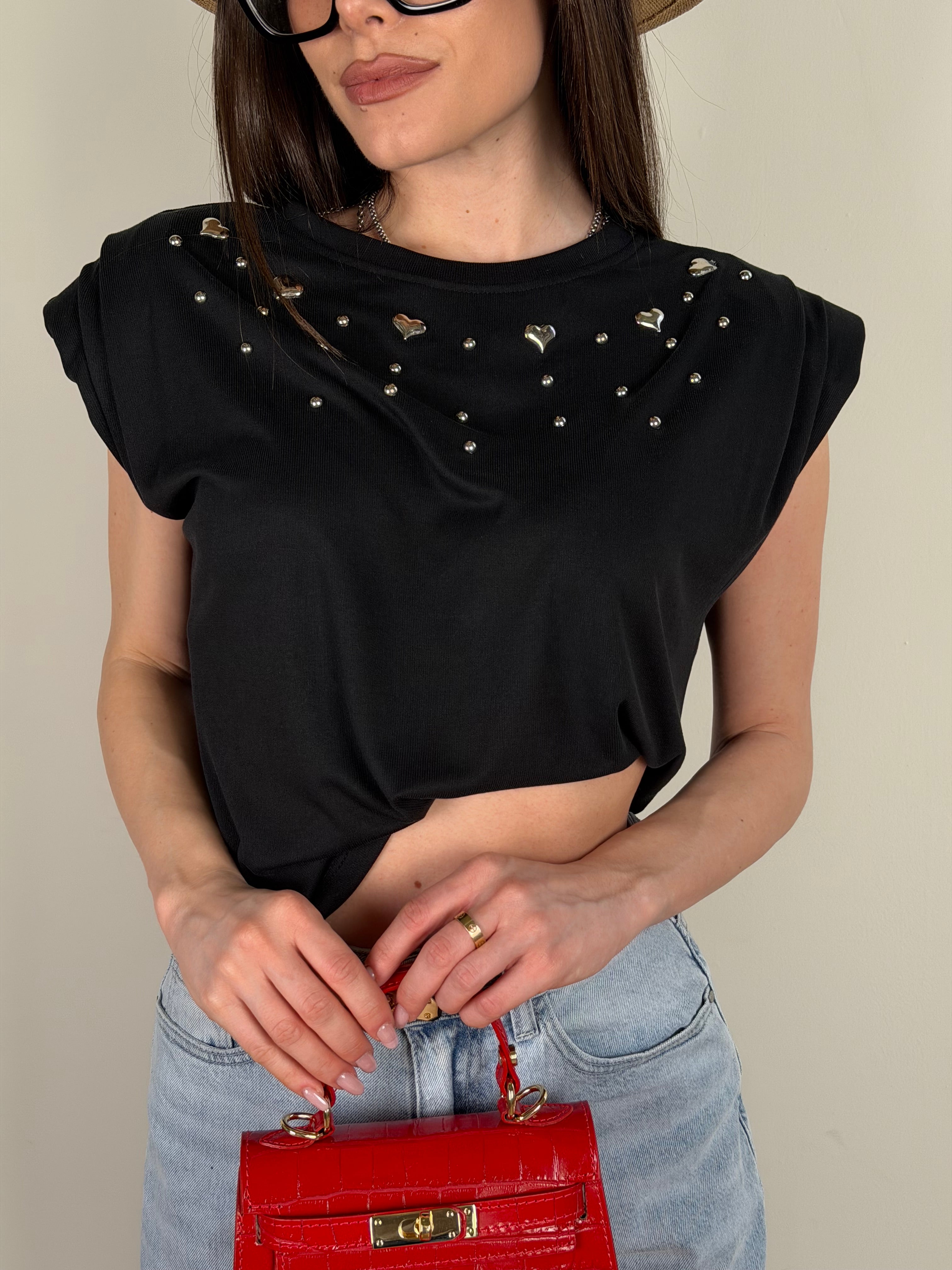 T-shirt cuori nera