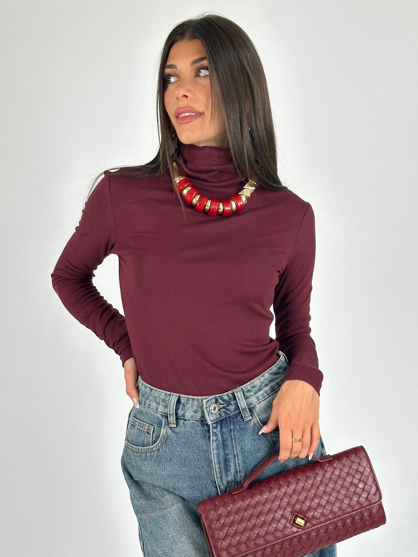 Maglia collo alto bordeaux