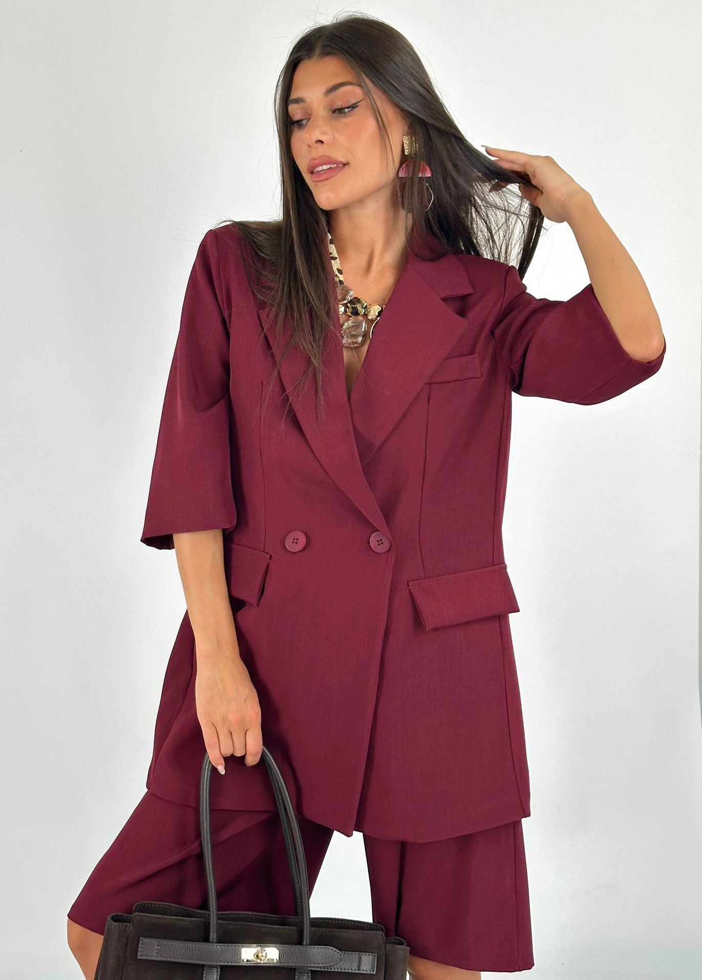 Completo giacca + bermuda bordeaux