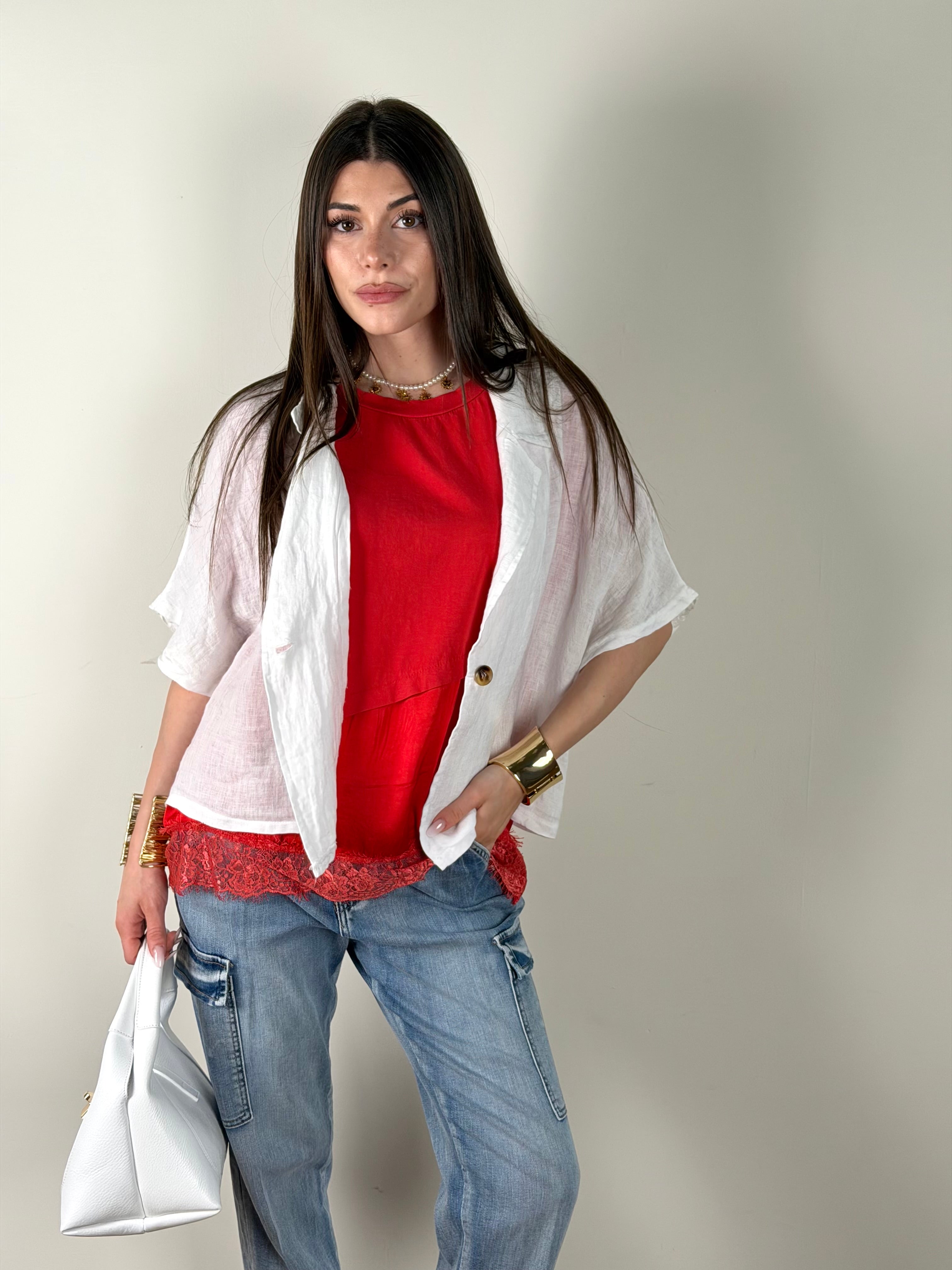 Giacca Lino 1 bottone bianca