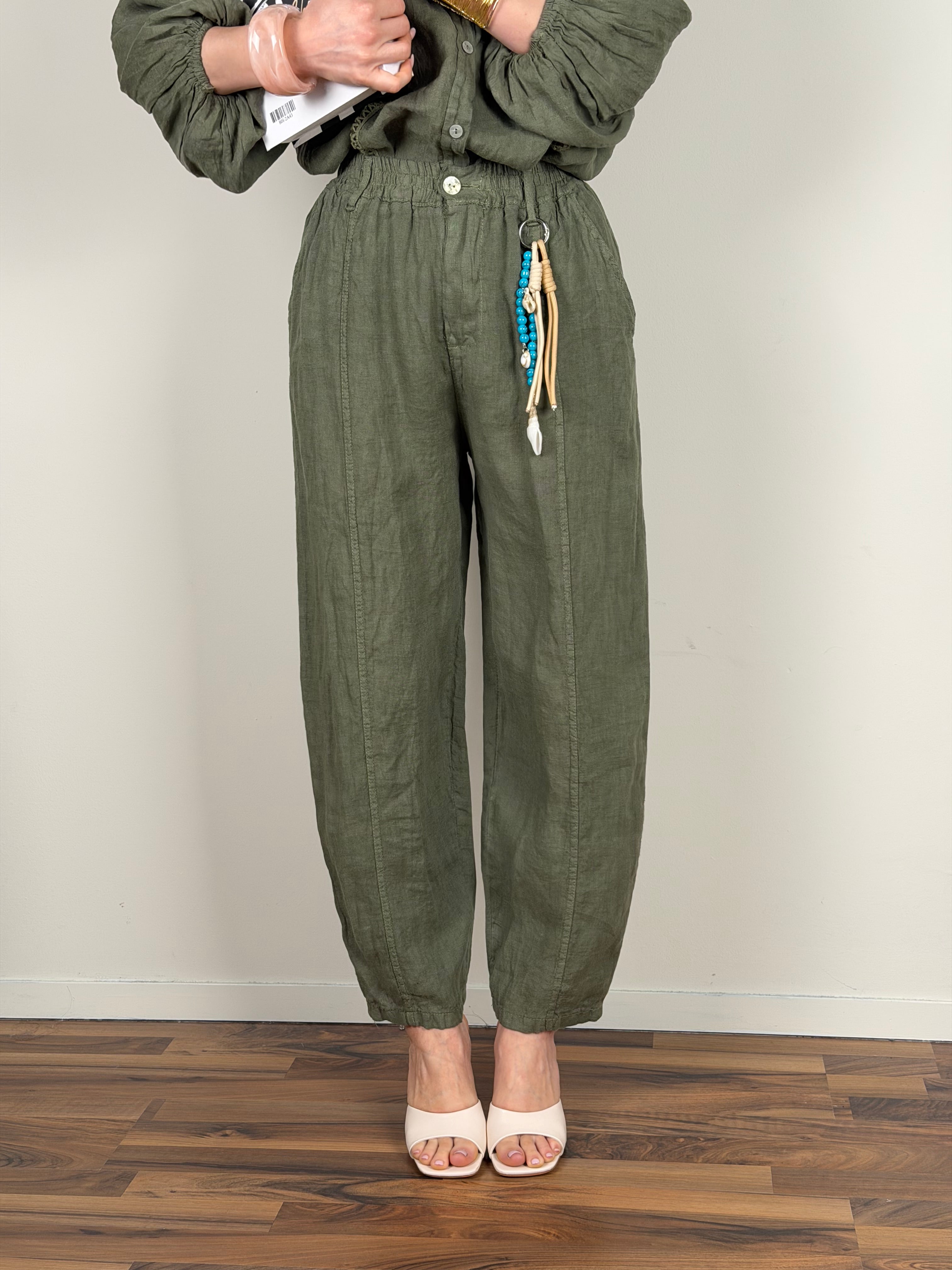 Pantalone Nicole puro lino verde