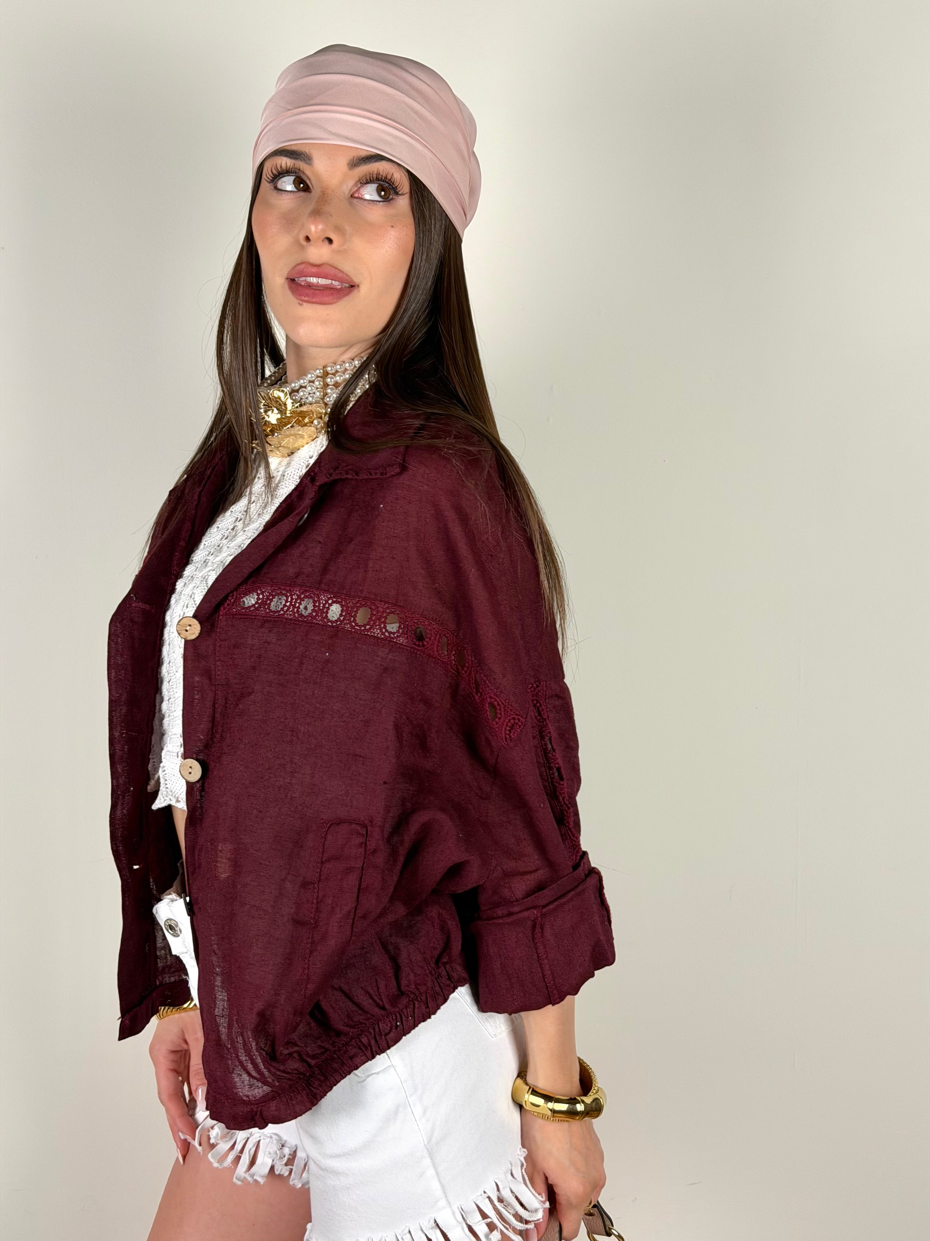 Camicia puro lino Mediterranea bordeaux