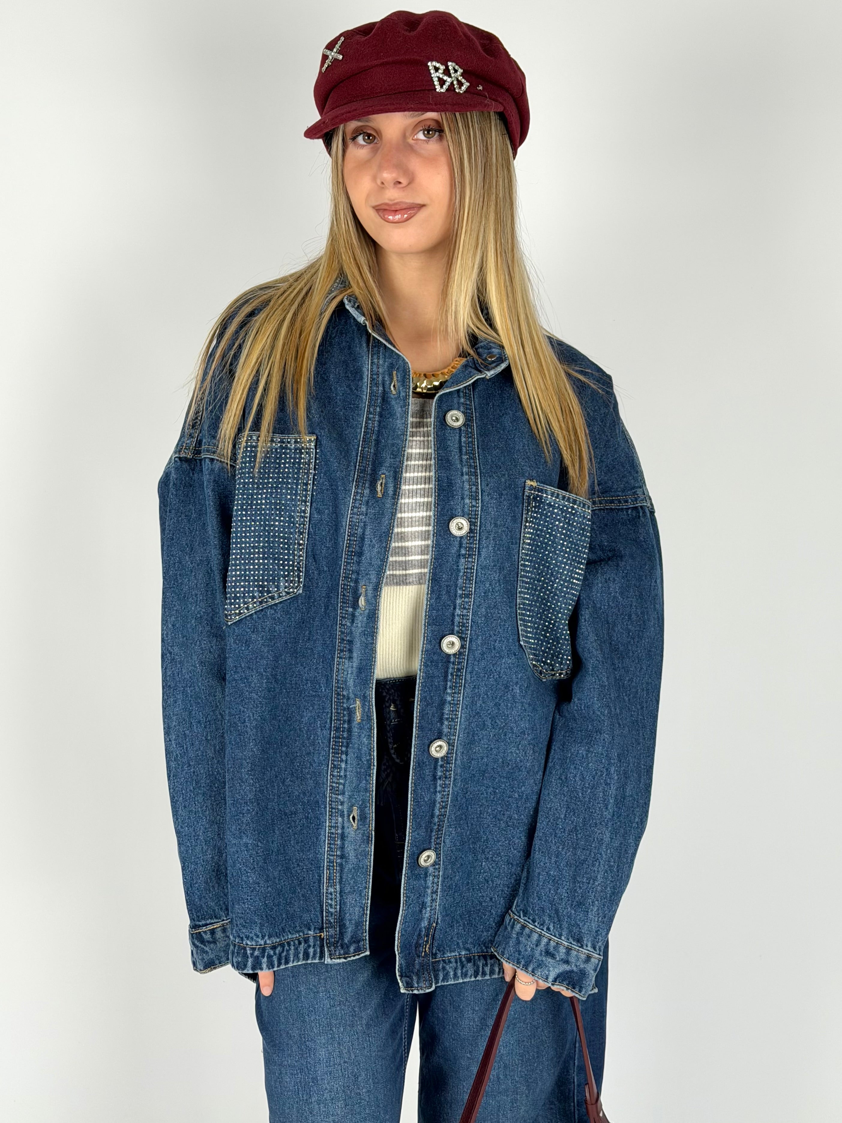 Camicia denim zirconi blu