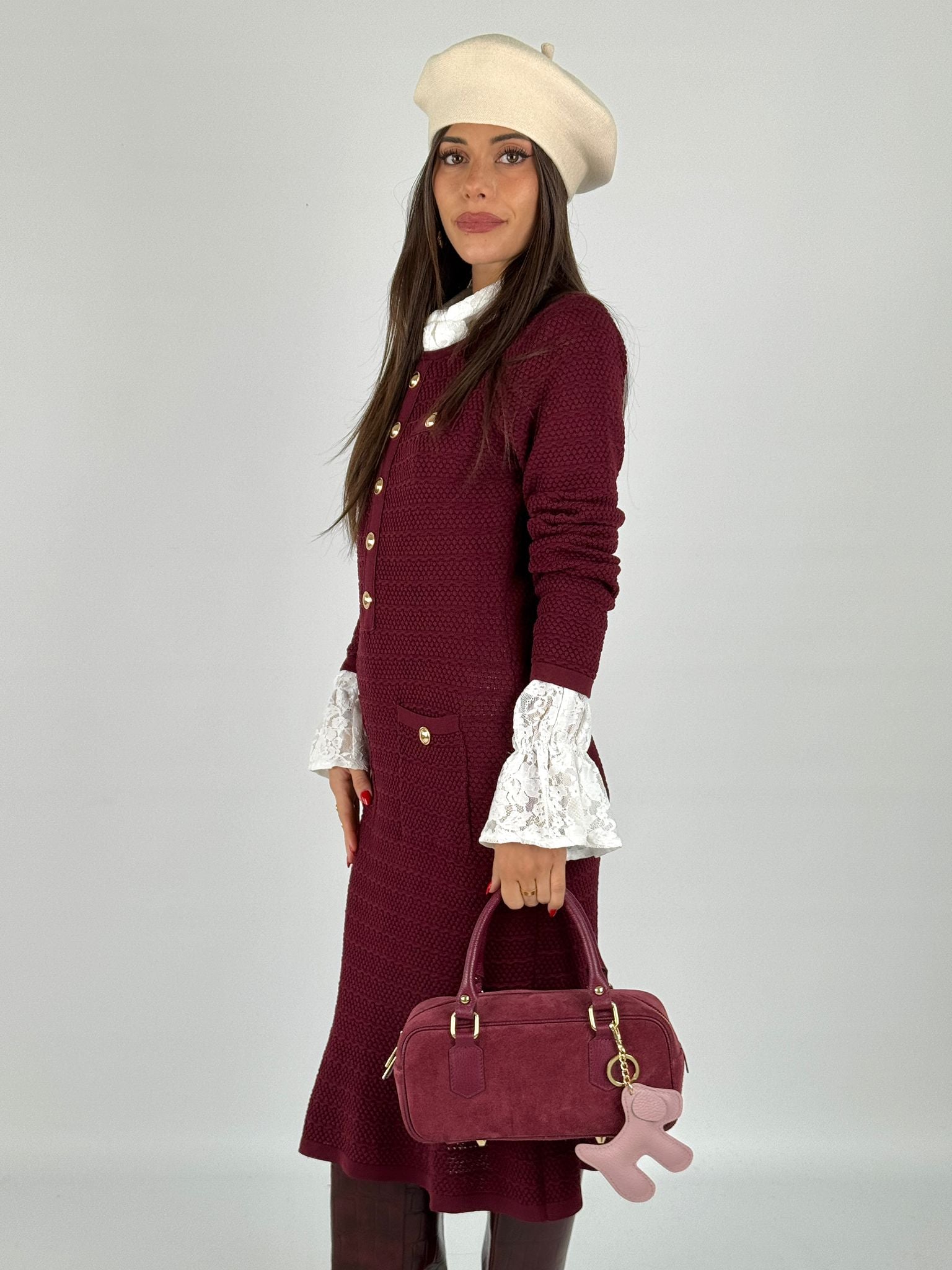 Abito Bottoni gioiello bordeaux