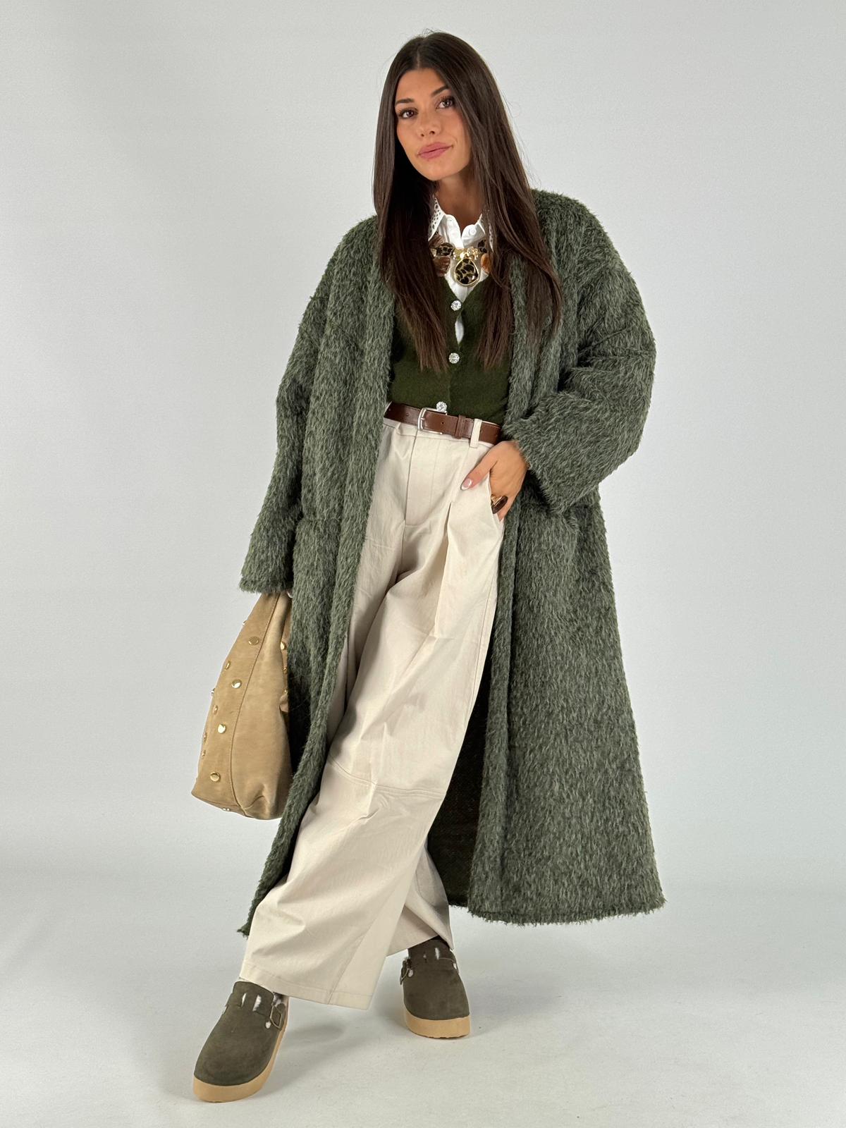 Cappotto Pelliccia lunga verde