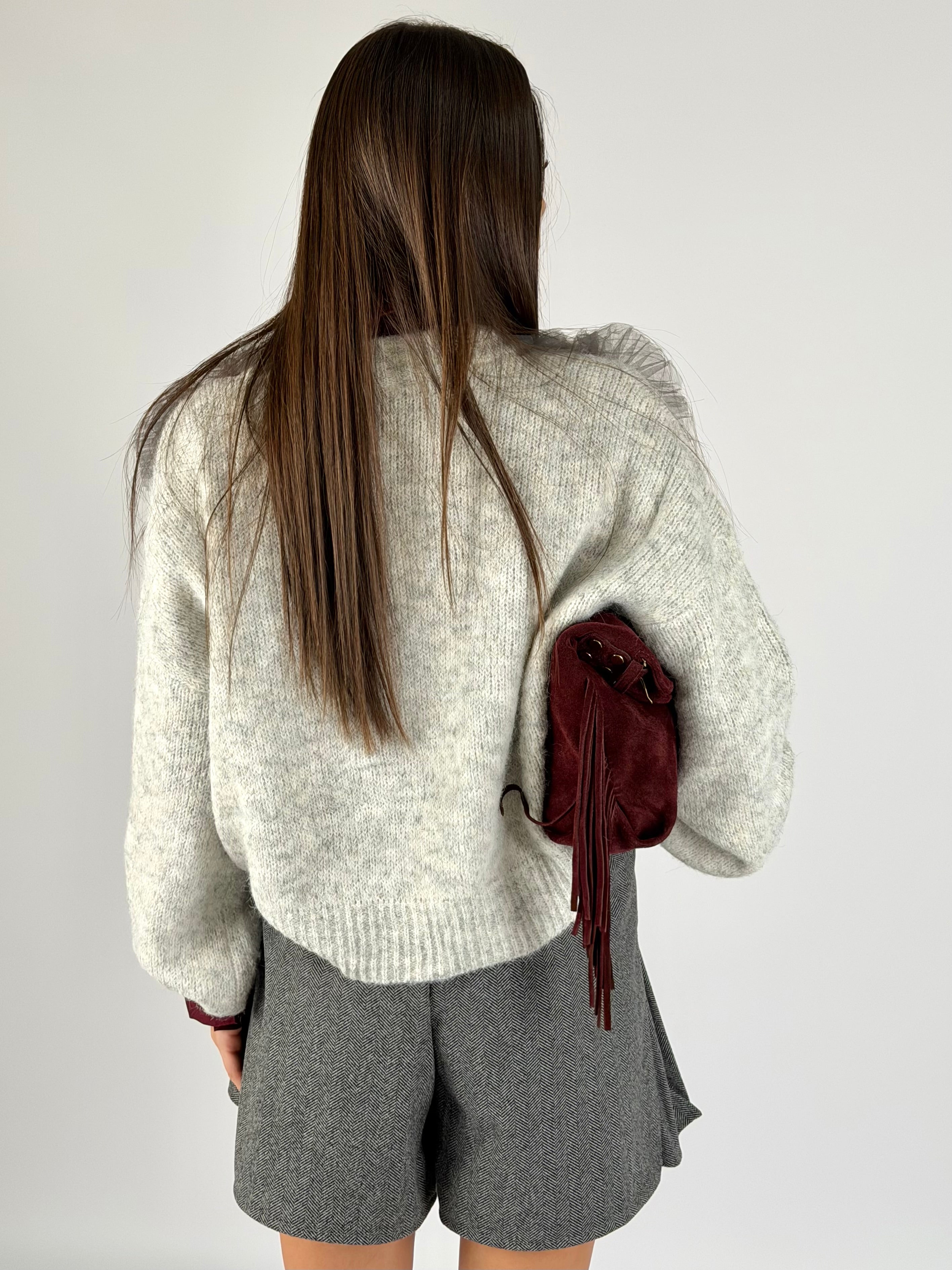 Maglia tulle e paillettes grigia