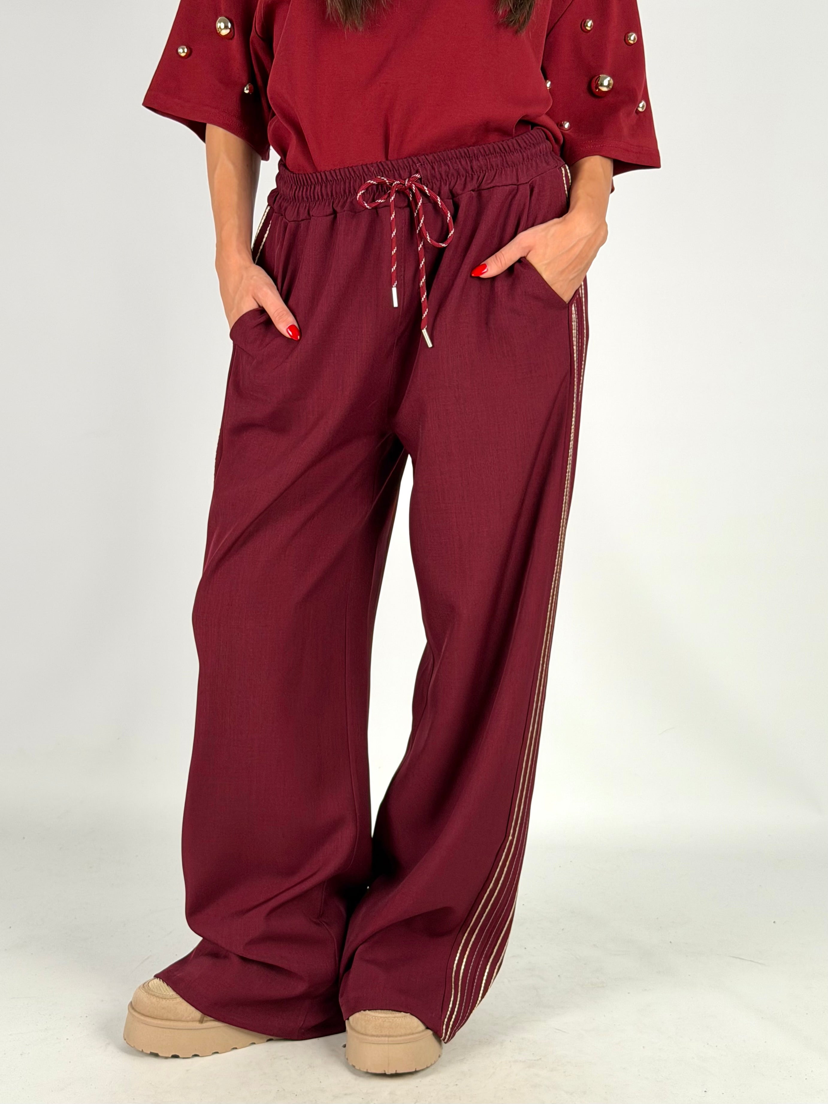 Pantalone righe bordeaux