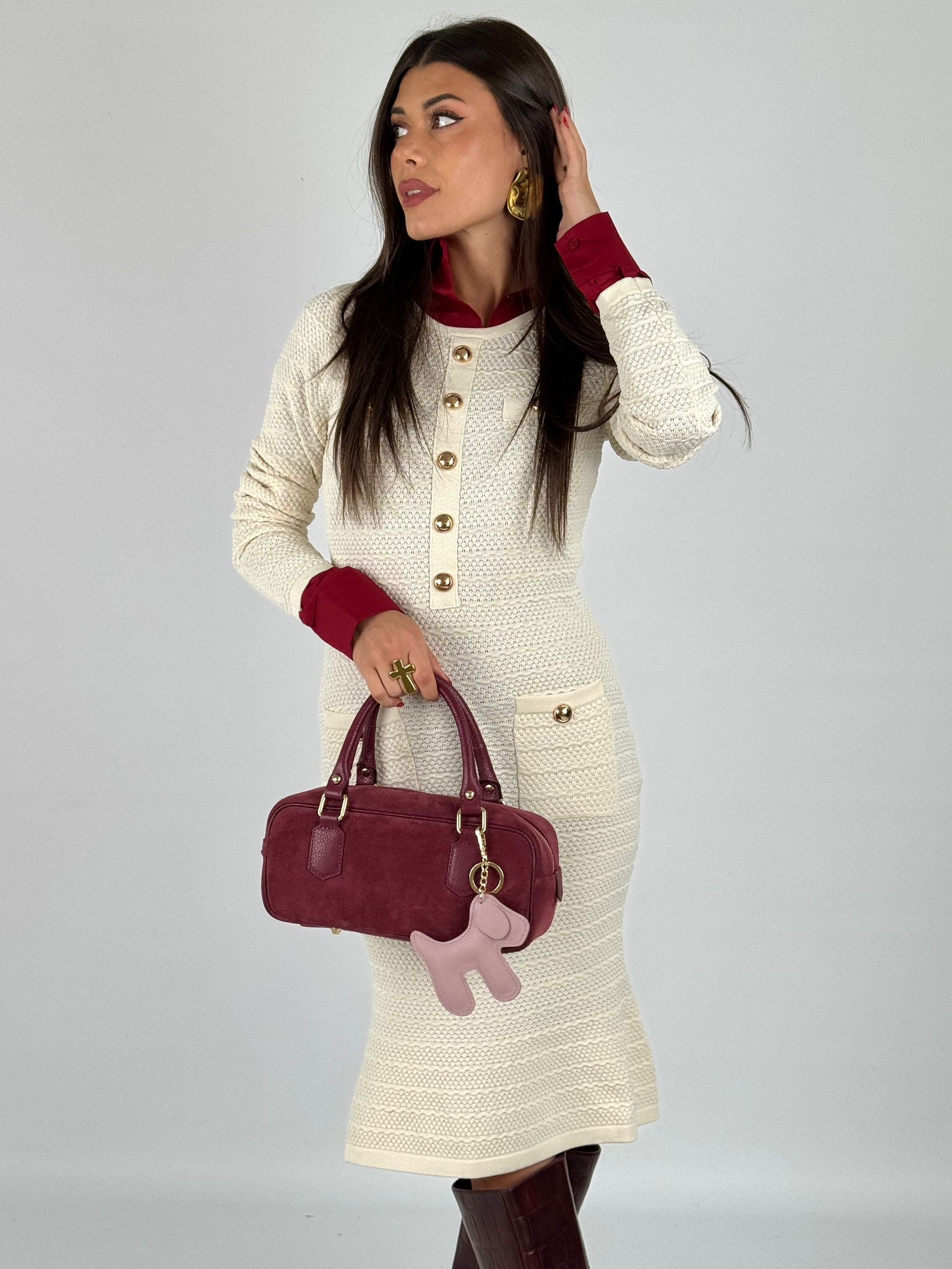 Abito Bottoni gioiello beige