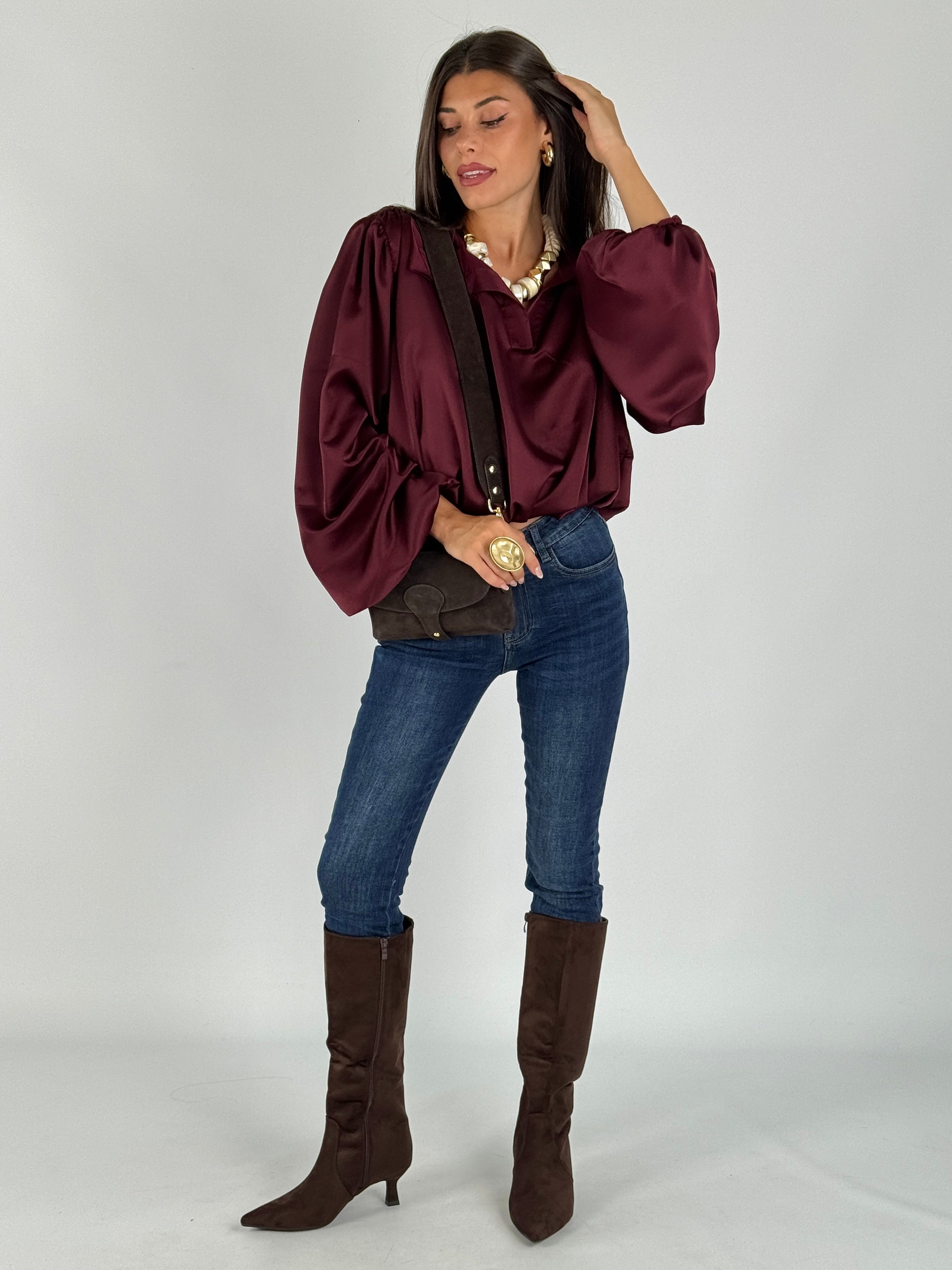 Camicia a sbuffo bordeaux
