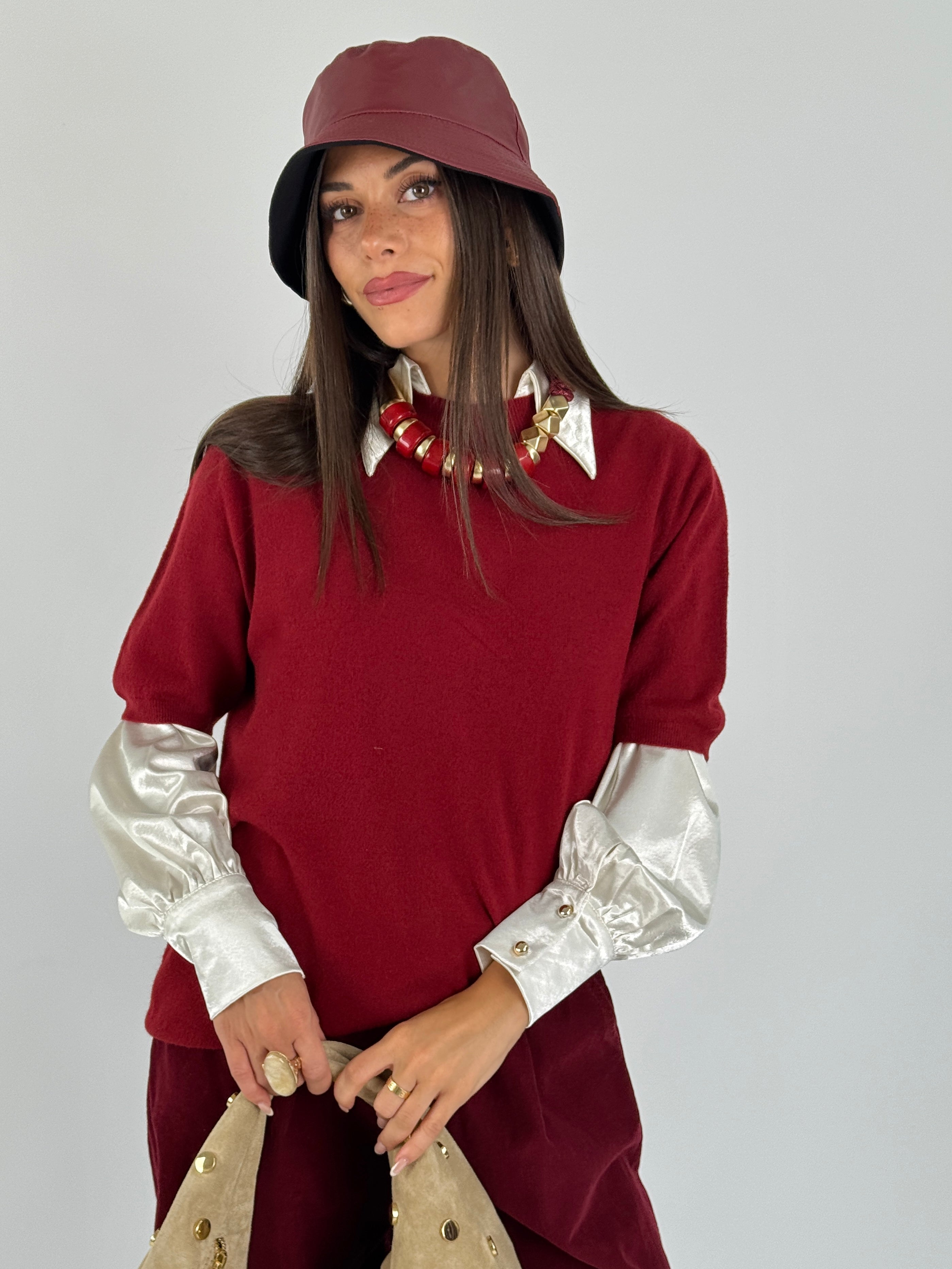 Maglia manica 3/4 sbuffo bordeaux