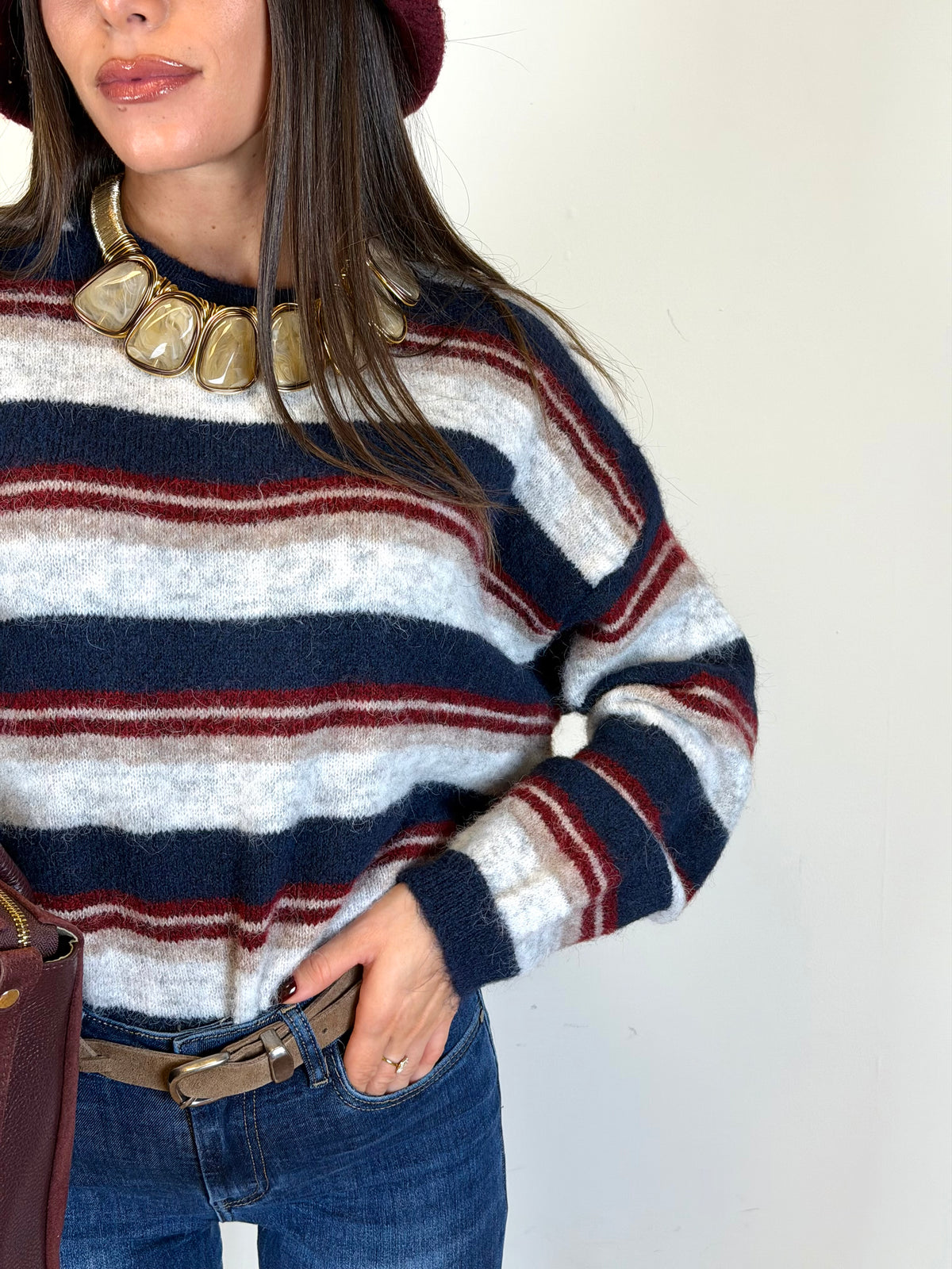 Maglia Soft blu/bordeaux