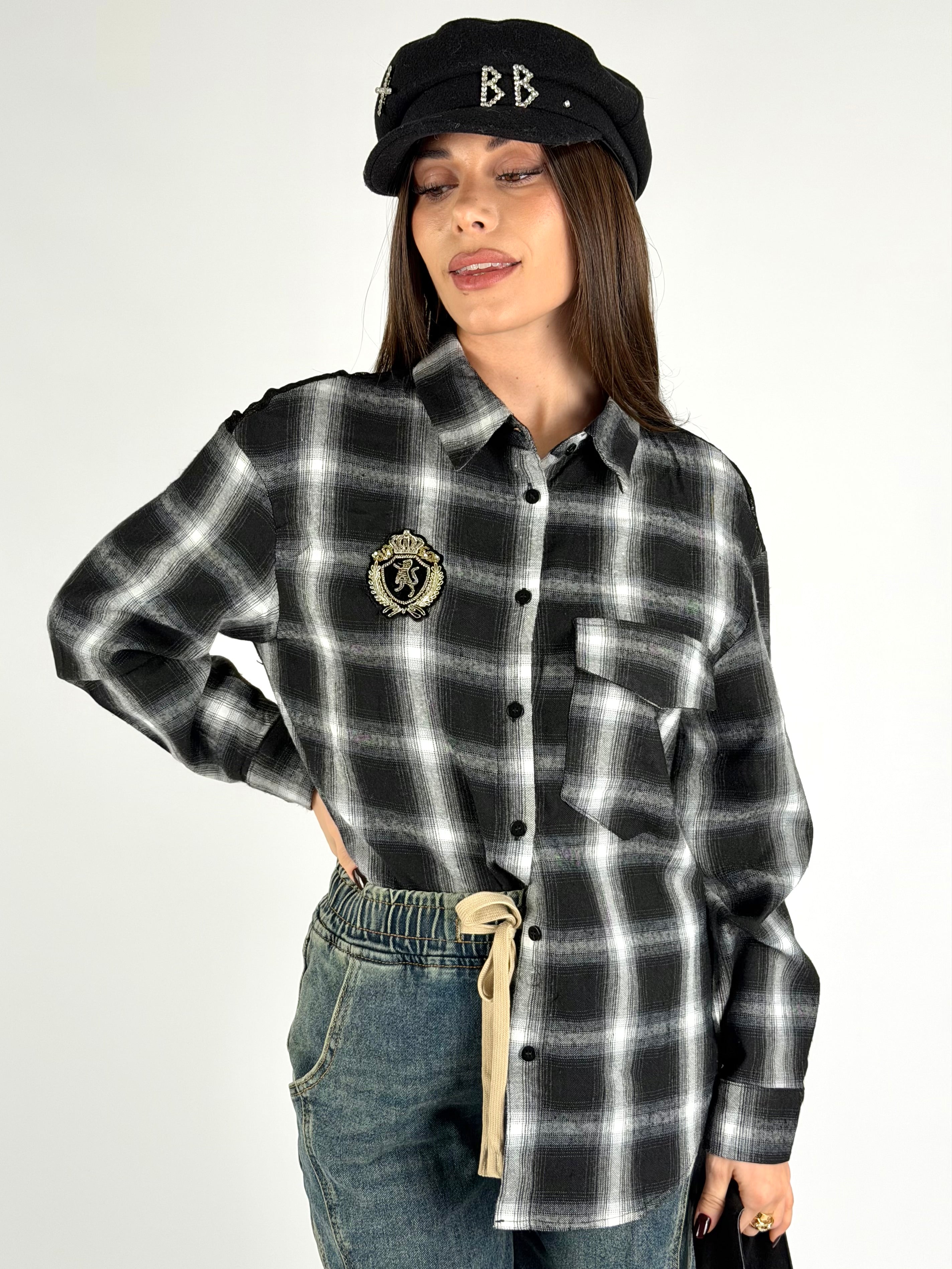 Camicia a quadri bianca e nera