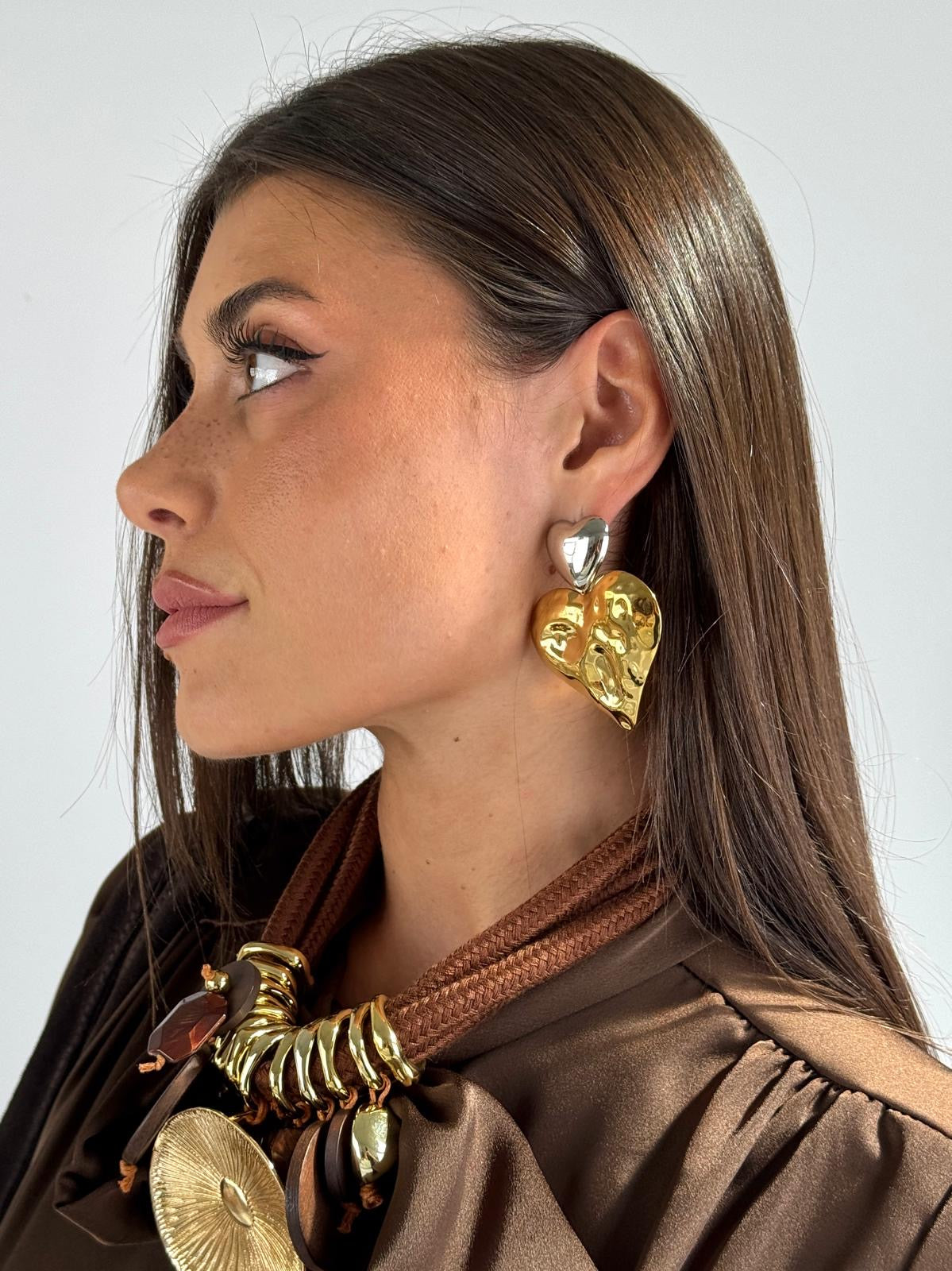 Orecchini 2 cuori stone bicolor