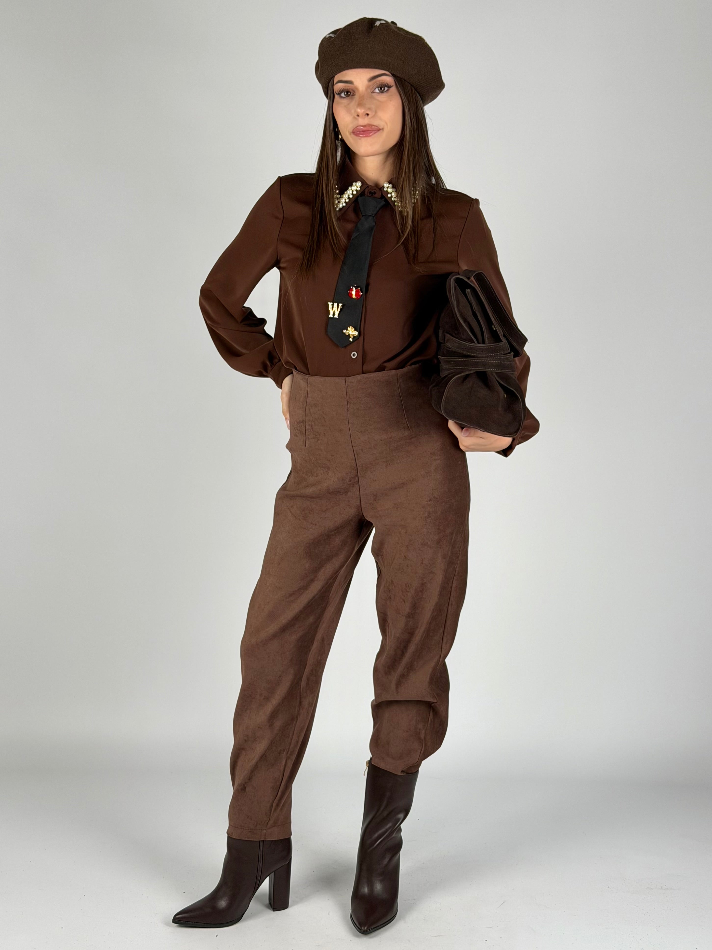 Camicia colletto perle moro