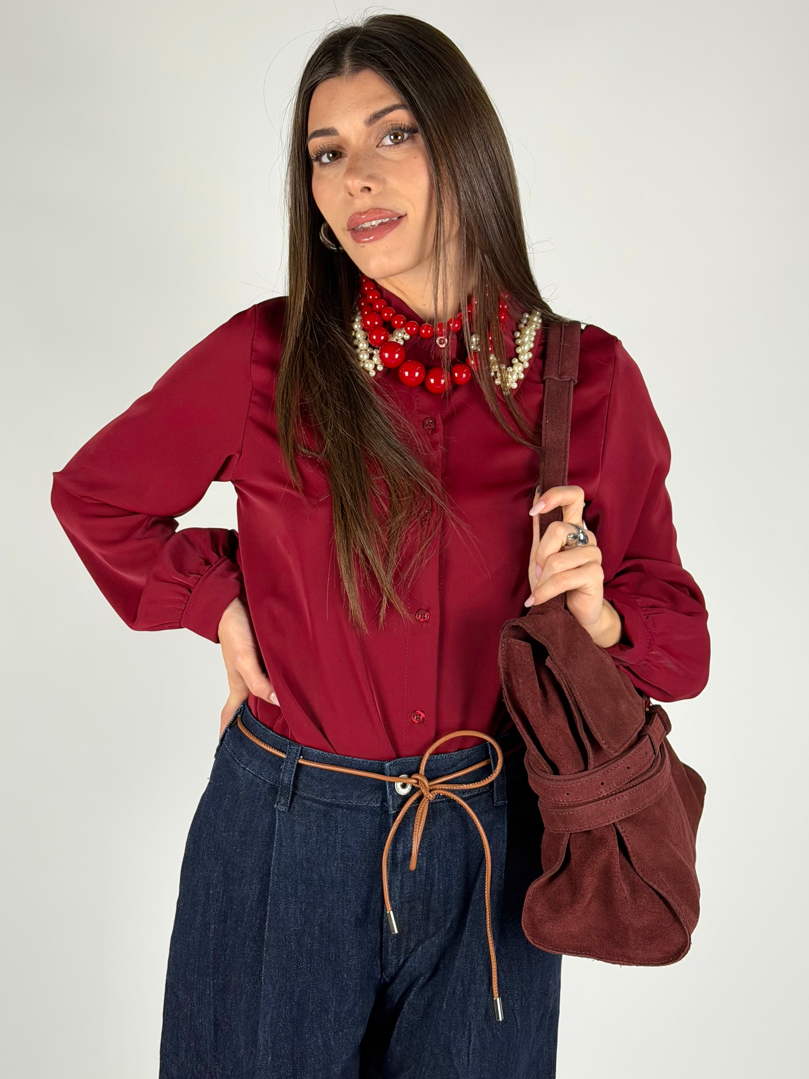 Camicia colletto perle bordeaux
