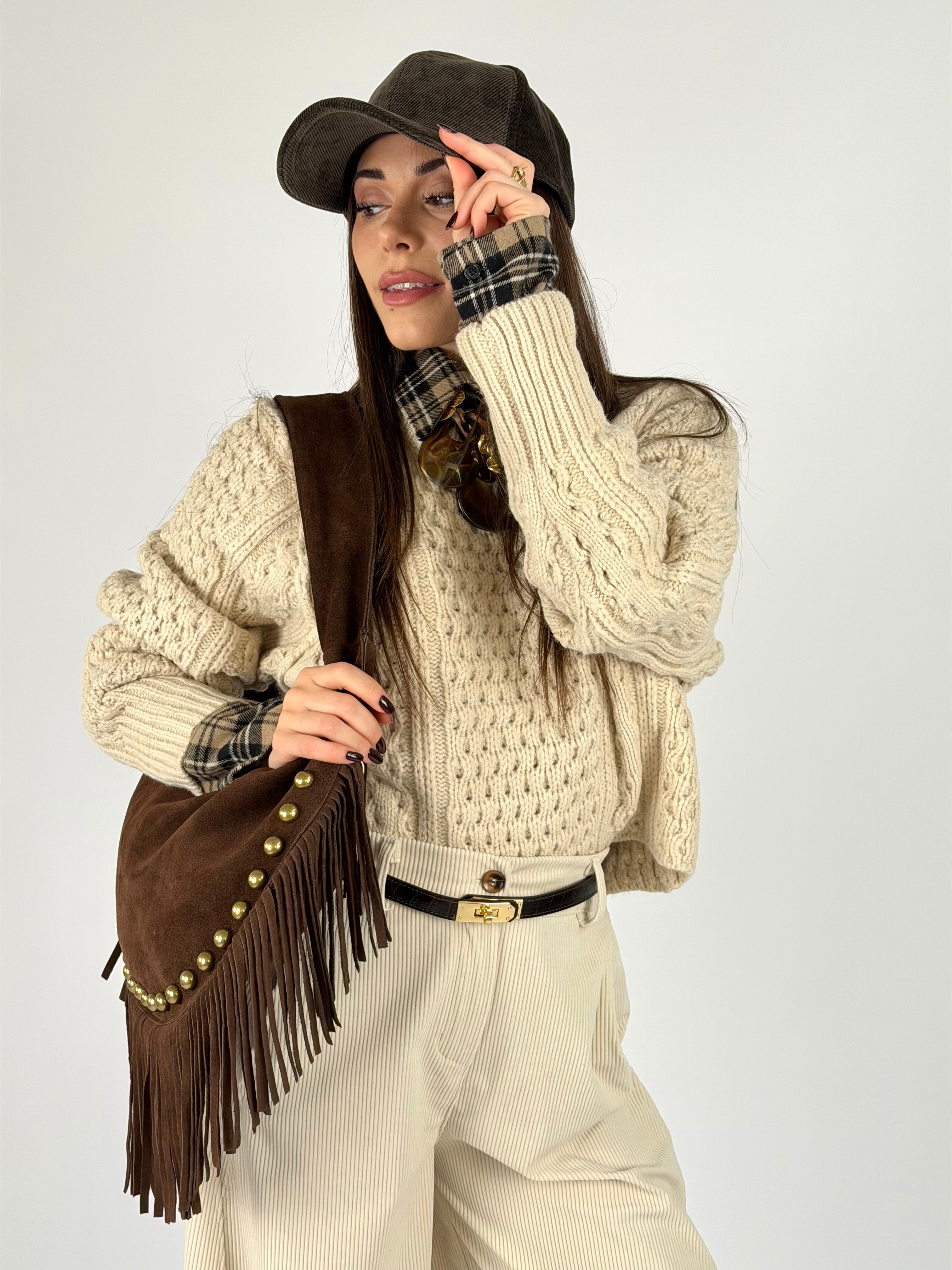 Maglia nido d’ape panna