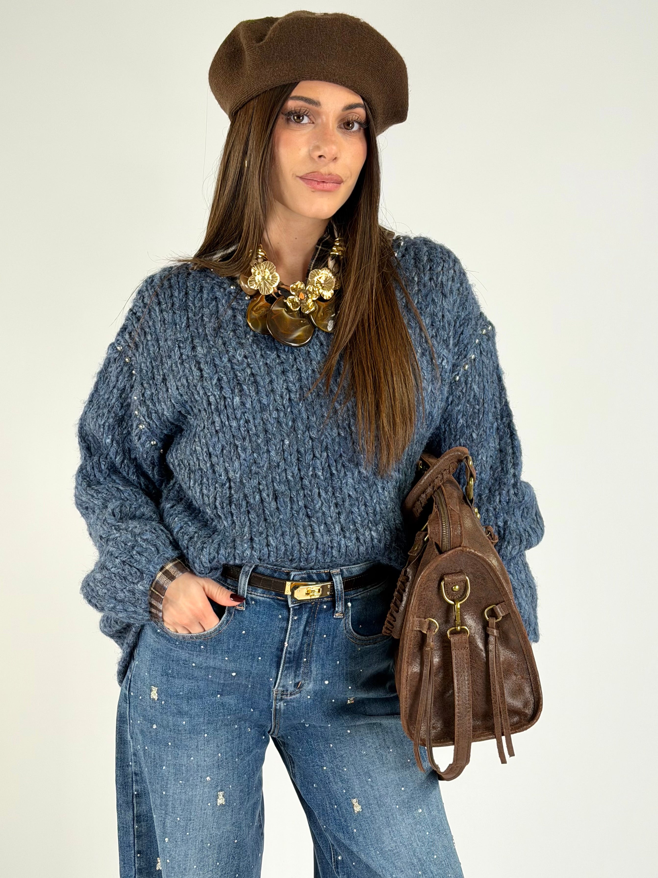 Maglia borchiette blu